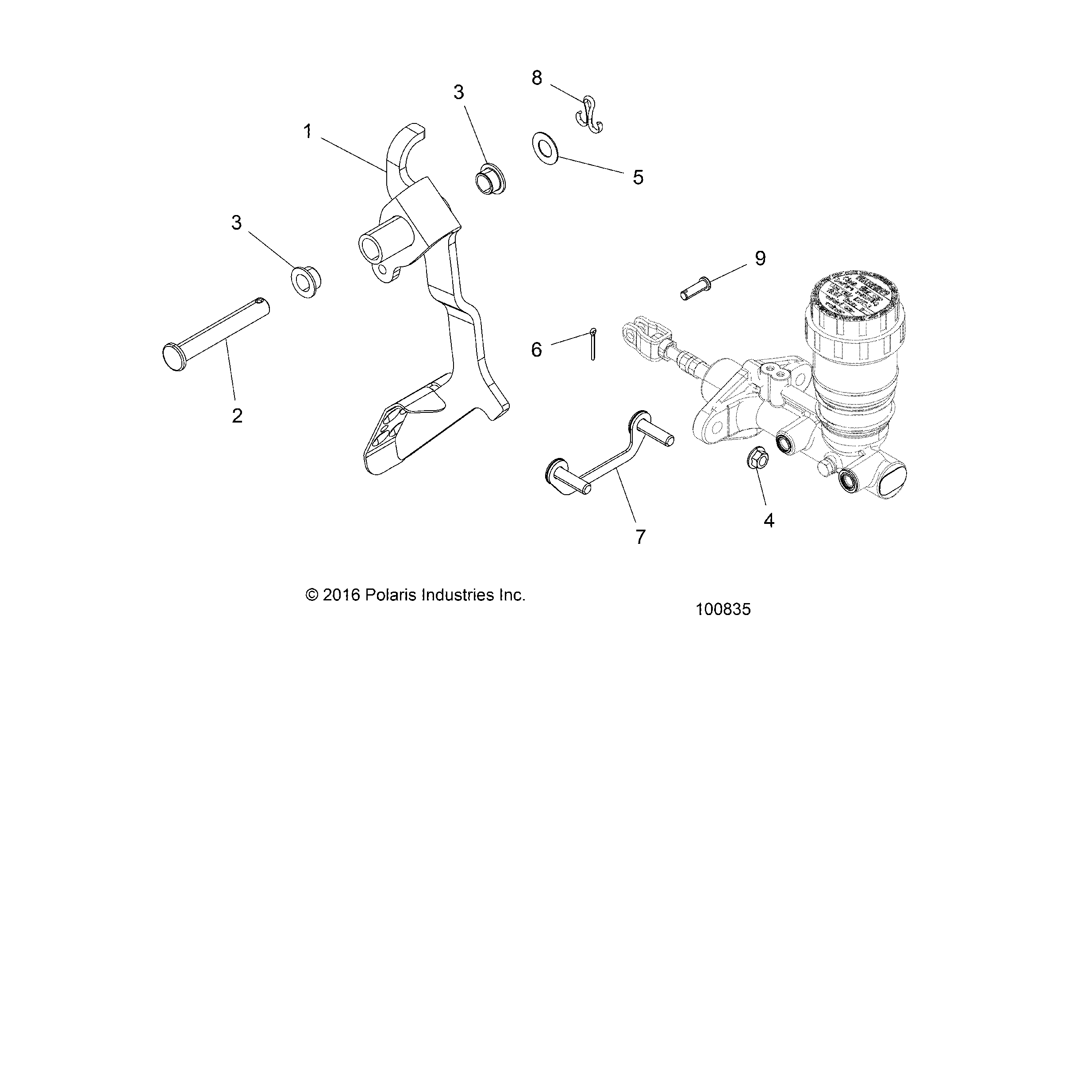 An Image of a Genuine Polaris Parts Schematic Diagram showing the schematic - BRAKES: PEDAL AND MASTER CYLINDER MOUNTING - 2019 POLARIS ACE 500 SOHC