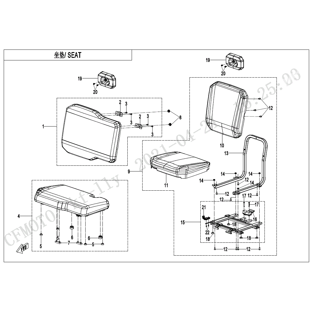 An Image of a Genuine CFMOTO Parts Schematic Diagram showing the schematic - SEAT - 2023 CFMOTO UFORCE 600