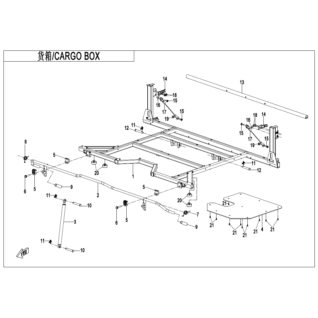 An Image of a Genuine CFMOTO Parts Schematic Diagram showing the schematic - CARGO BOX - 2025 CFMOTO UFORCE 800 XL