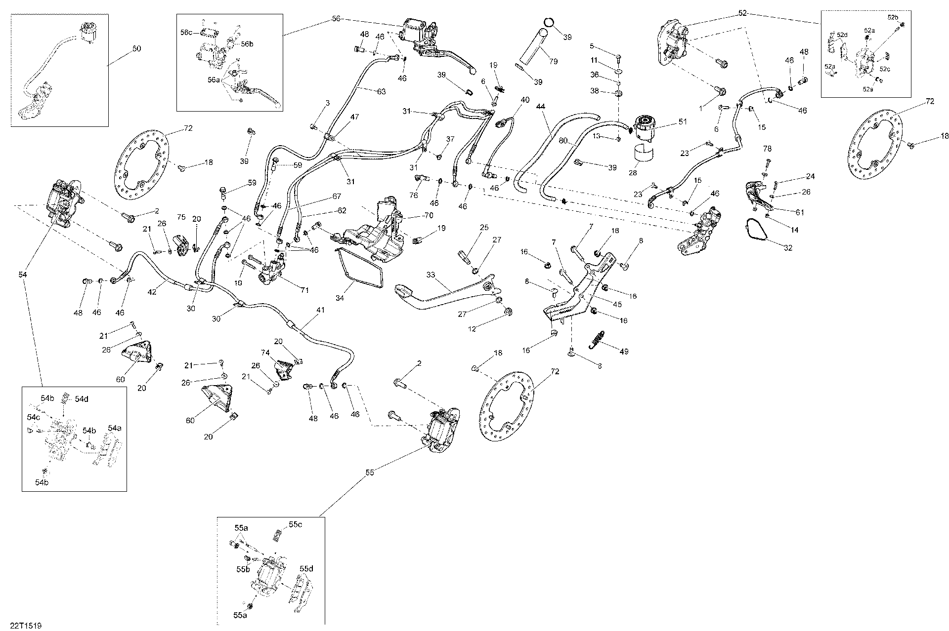 An Image of a Genuine Can-Am Parts Schematic Diagram showing the schematic - BRAKES _22T1519