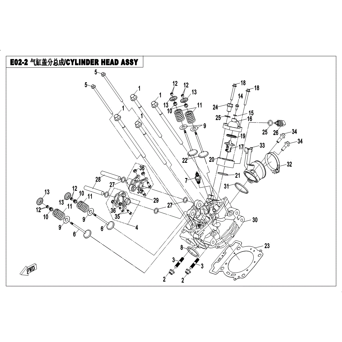 An Image of a Genuine CFMOTO Parts Schematic Diagram showing the schematic - CYLINDER HEAD ASSY - 2017 CFMOTO UFORCE 500