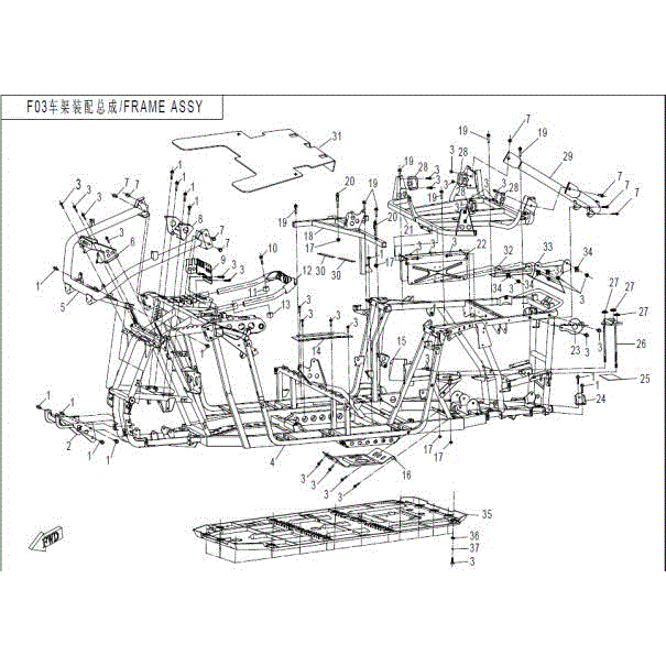 An Image of a Genuine CFMOTO Parts Schematic Diagram showing the schematic - FRAME ASSY - 2016 CFMOTO ZFORCE 800 EX