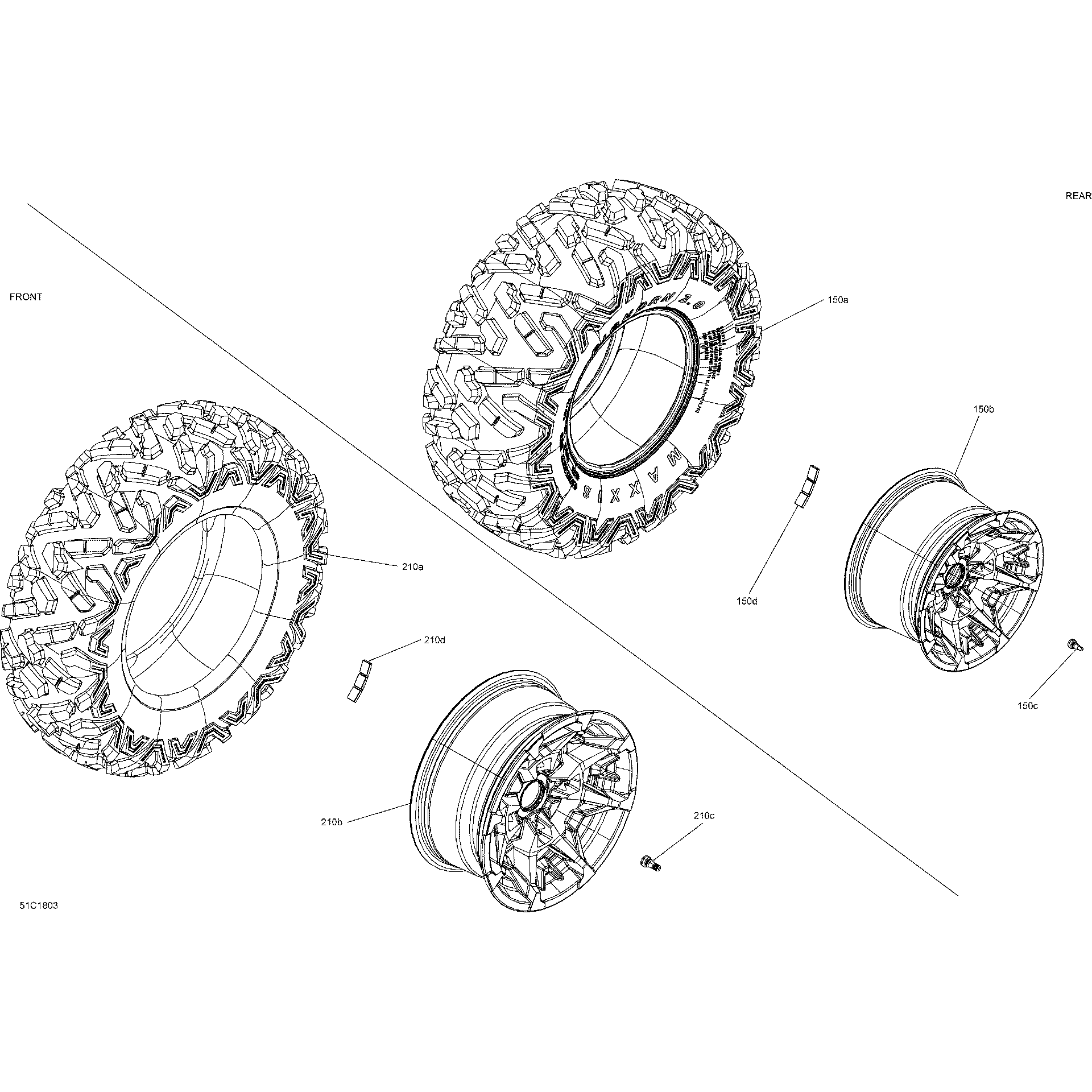 An Image of a Genuine Can-Am Parts Schematic Diagram showing the schematic - WHEELS AND TIRES COMMANDER - PACKAGE HUNTER