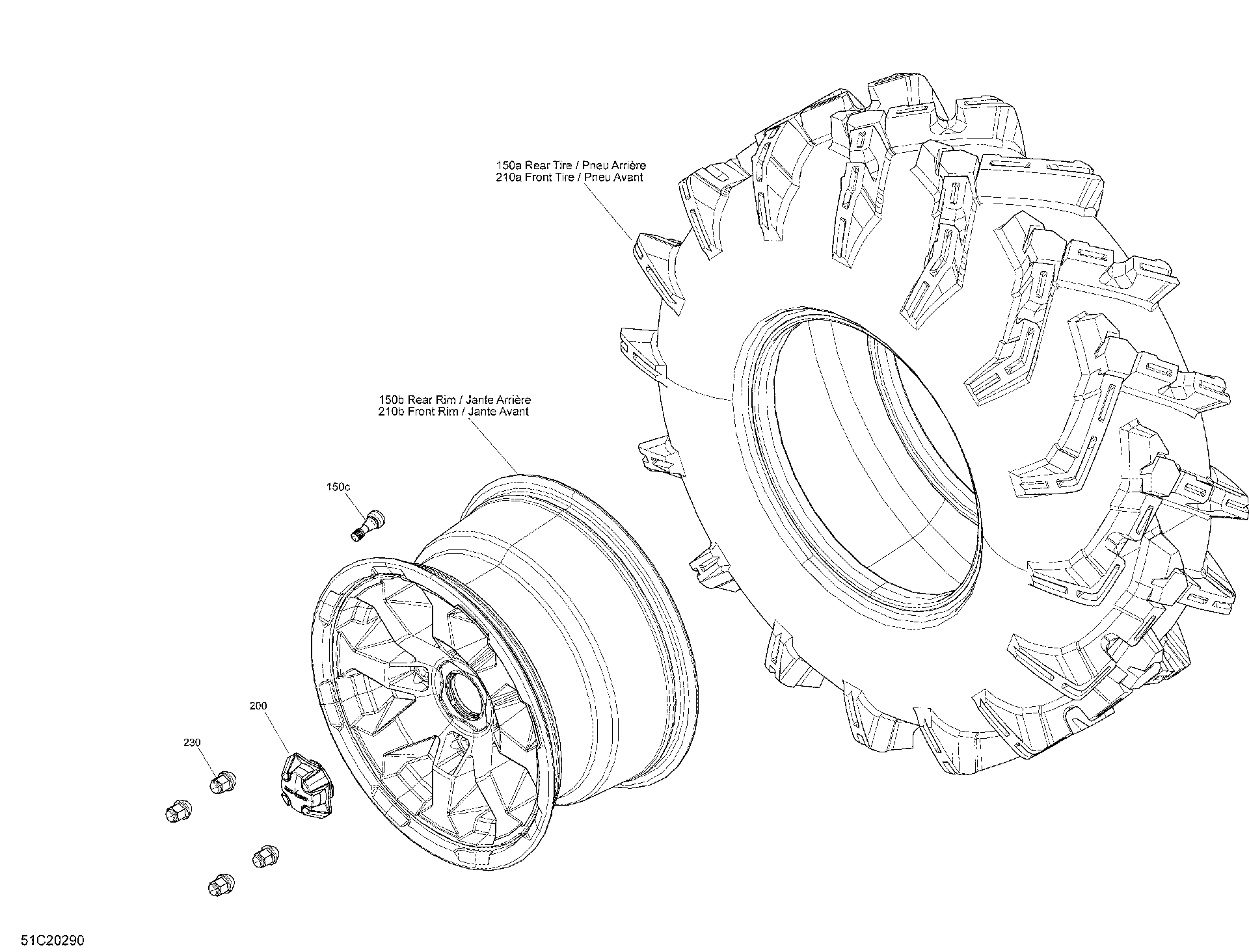An Image of a Genuine Can-Am Parts Schematic Diagram showing the schematic - DRIVE - WHEELS - X MR