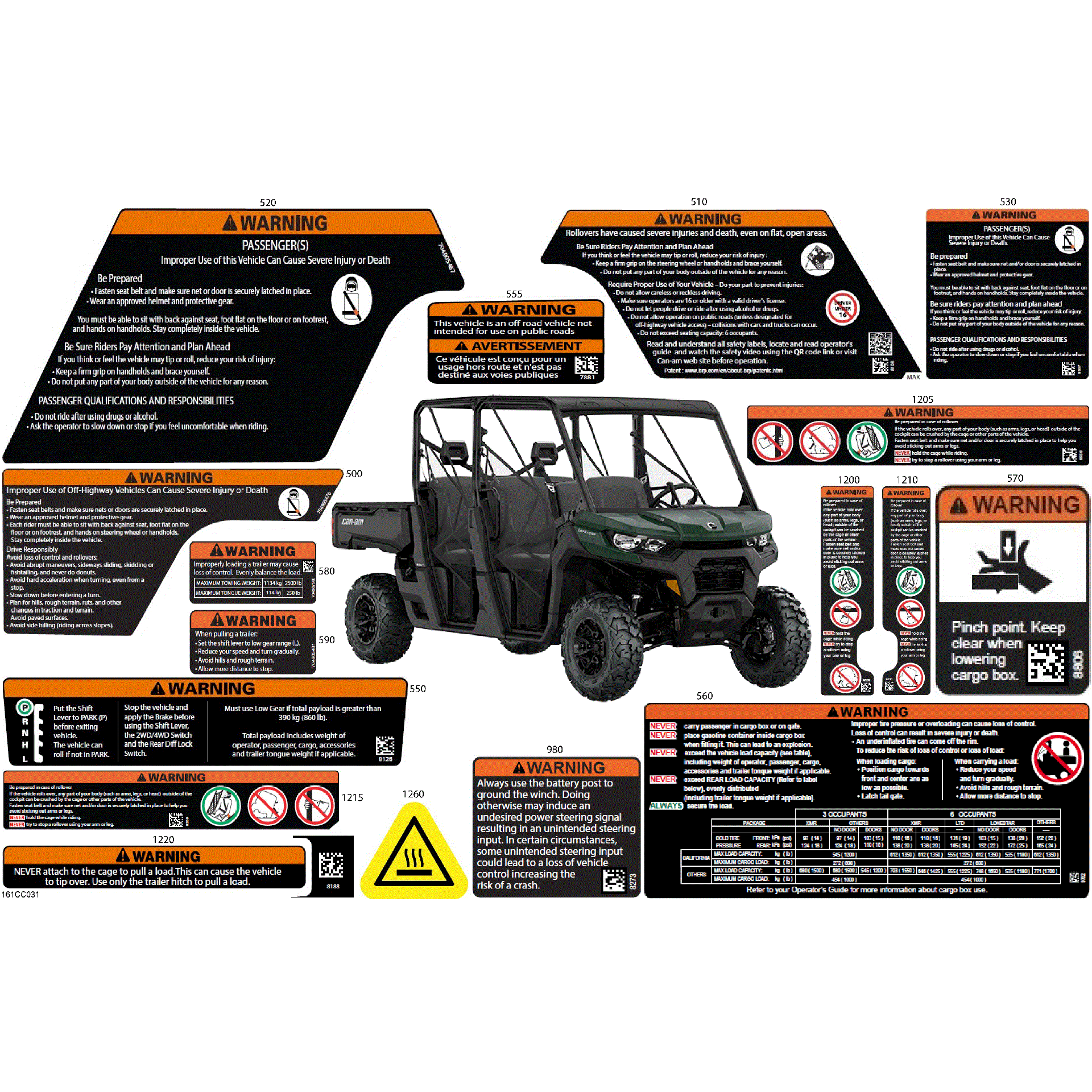 An Image of a Genuine Can-Am Parts Schematic Diagram showing the schematic - BODY - WARNING DECALS