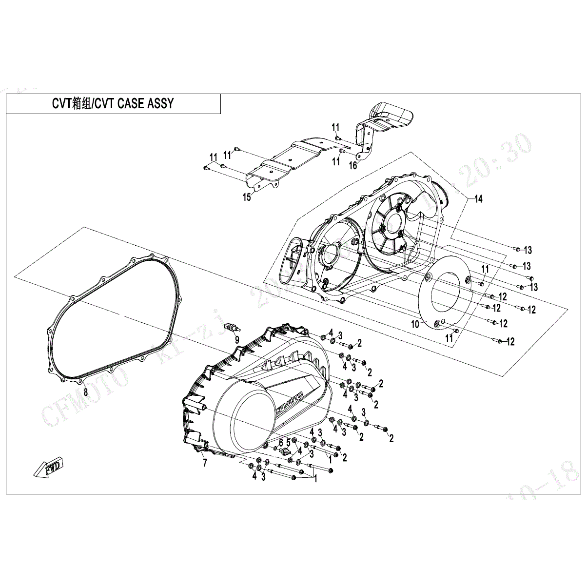 An Image of a genuine CFMOTO Parts Schematic Diagram showing the group - CVT CASE ASSY - 2025 CFMOTO CFORCE 1000 OVERLAND
