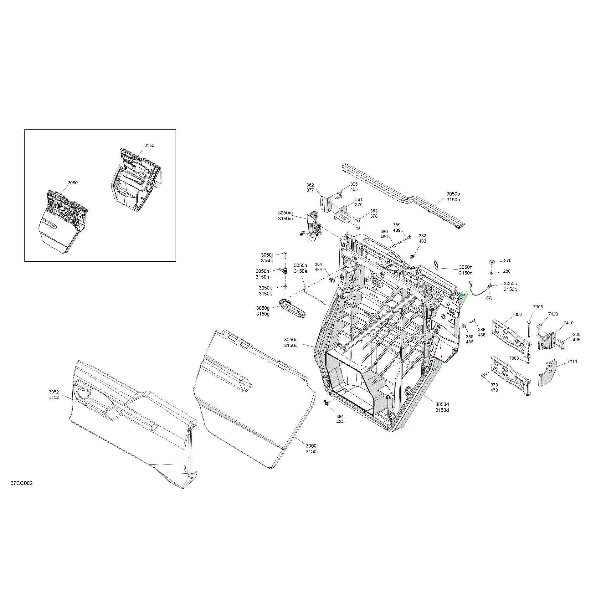 An Image of a Genuine Can-Am Parts Schematic Diagram showing the schematic - ENCLOSURE CAB - REAR DOORS