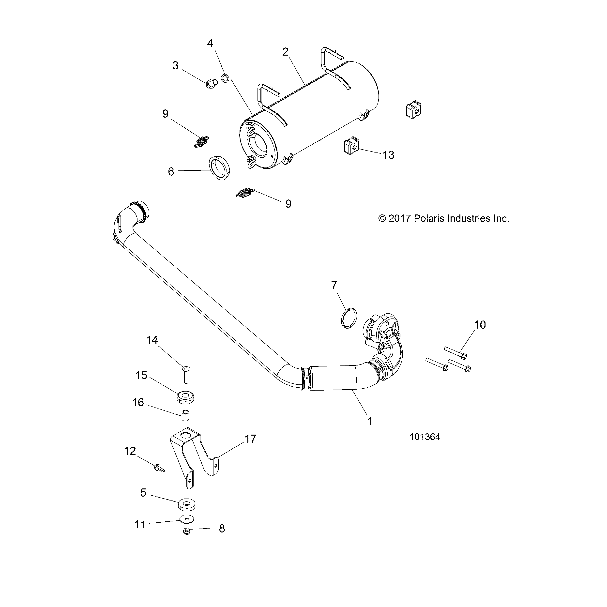 An Image of a Genuine Polaris Parts Schematic Diagram showing the schematic - ENGINE: EXHAUST SYSTEM - 2018 POLARIS ACE 570
