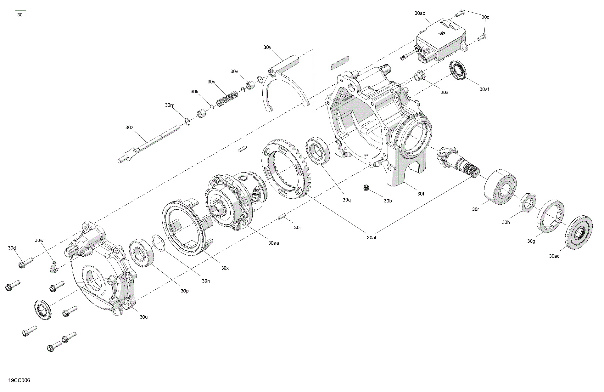 An Image of a Genuine Can-Am Parts Schematic Diagram showing the schematic - DRIVE - FRONT - DIFFERENTIAL PARTS