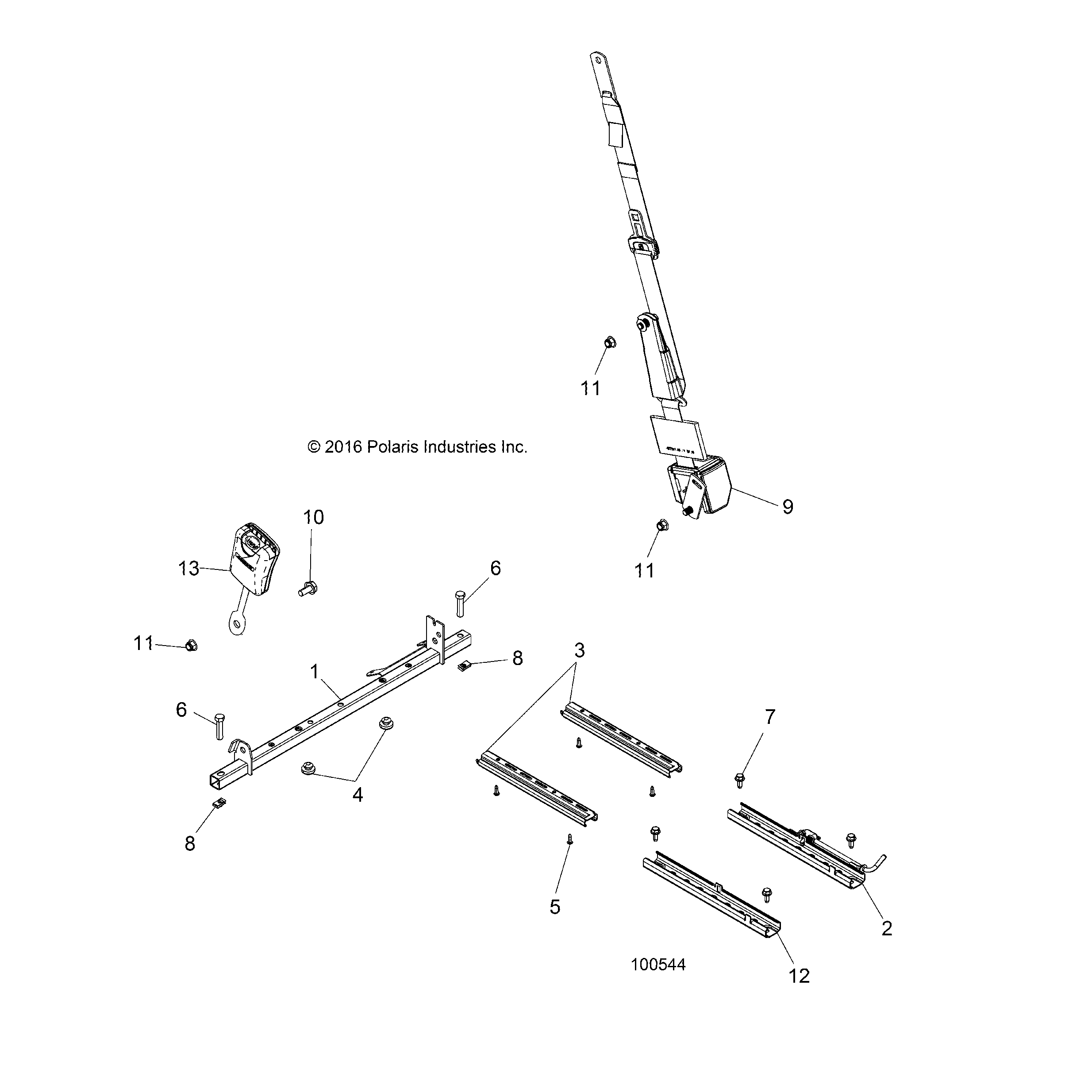 An Image of a Genuine Polaris Parts Schematic Diagram showing the schematic - BODY: SEAT MOUNTING AND BELT - 2017 POLARIS ACE 570 SP