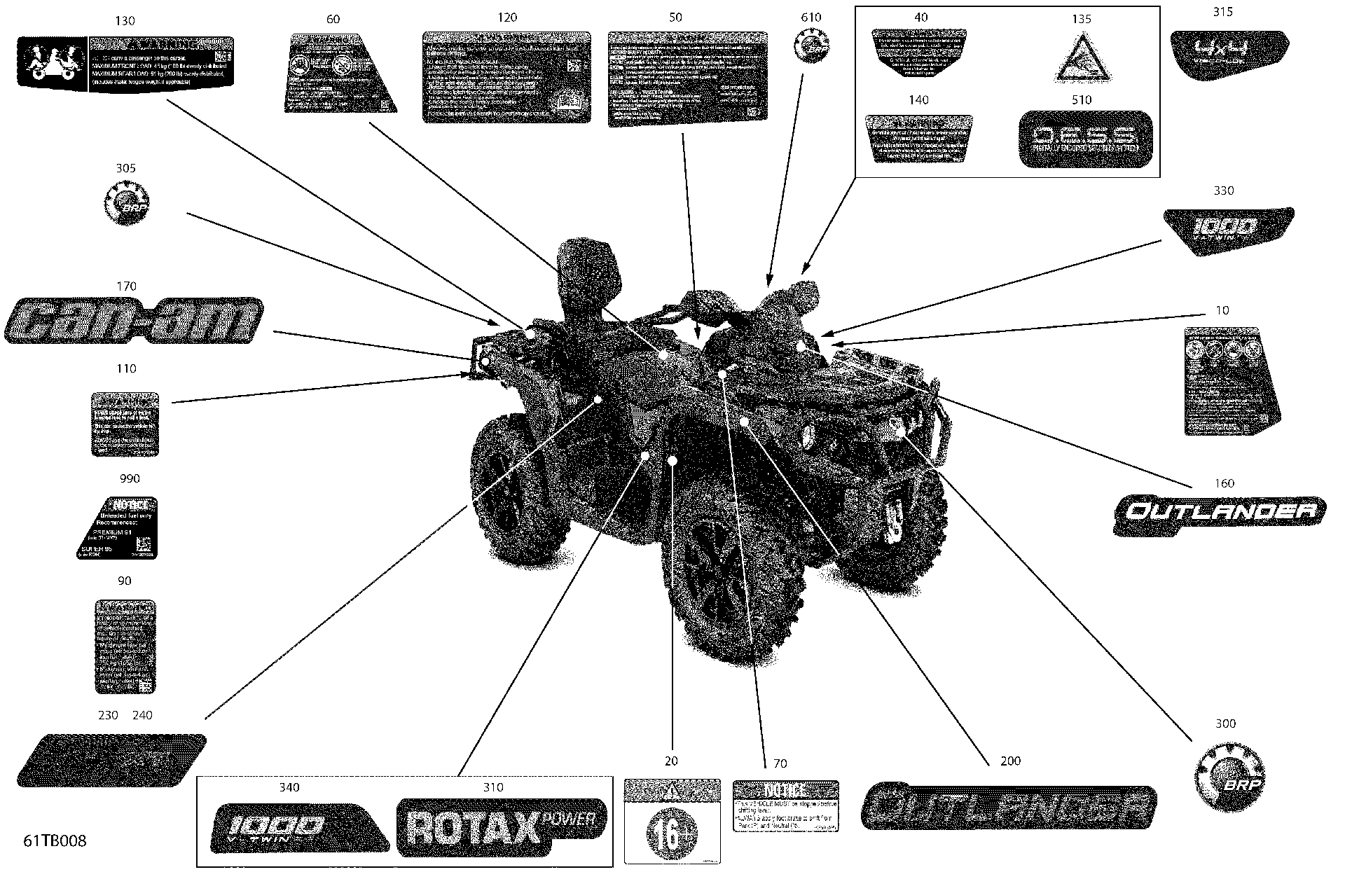 An Image of a Genuine Can-Am Parts Schematic Diagram showing the schematic - BODY - DECALS