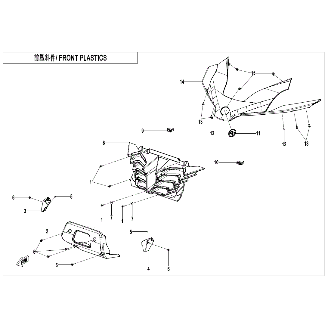 An Image of a Genuine CFMOTO Parts Schematic Diagram showing the schematic - FRONT PLASTICS(2) - 2023 CFMOTO ZFORCE 950 HO Sport
