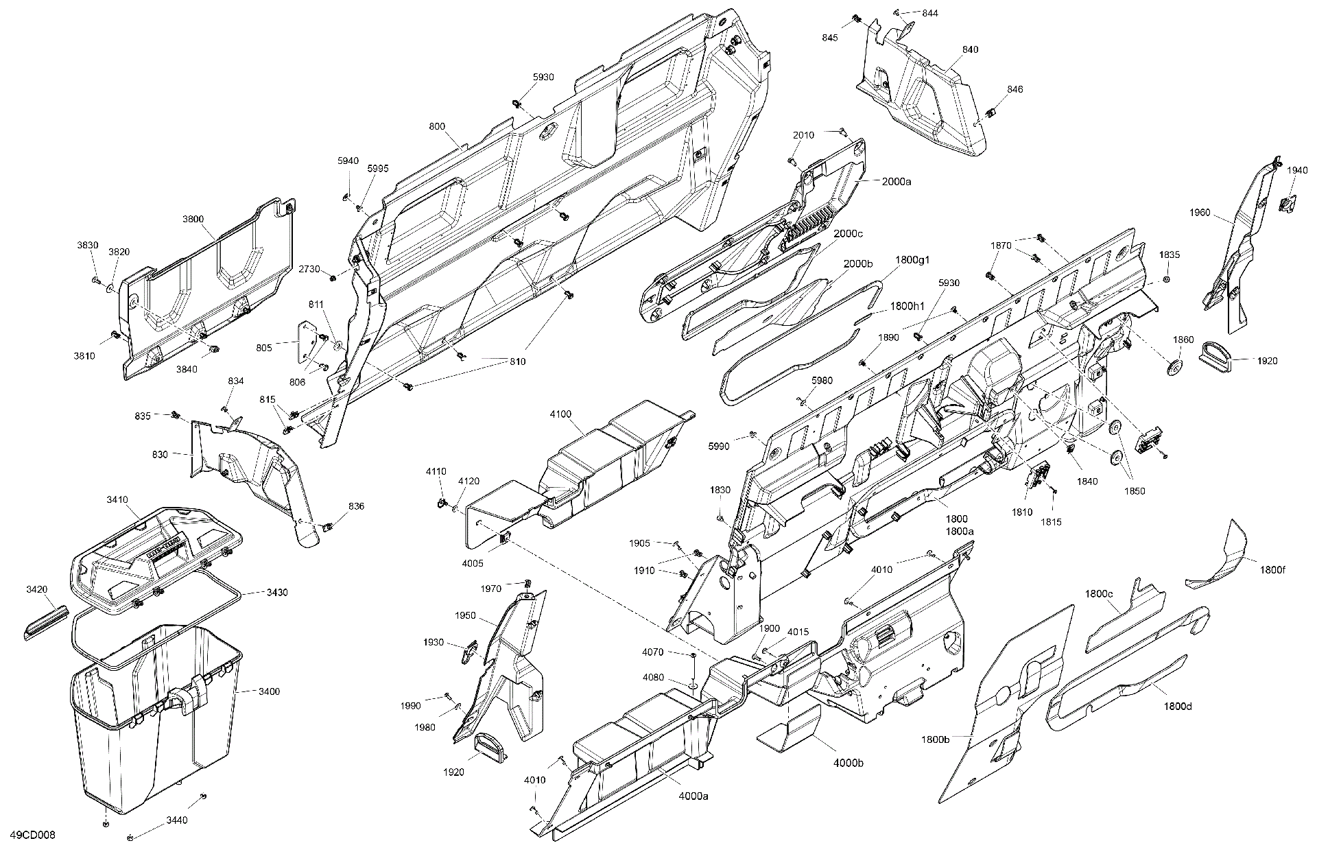 An Image of a Genuine Can-Am Parts Schematic Diagram showing the schematic - CAB INTERIOR - BACK WALL