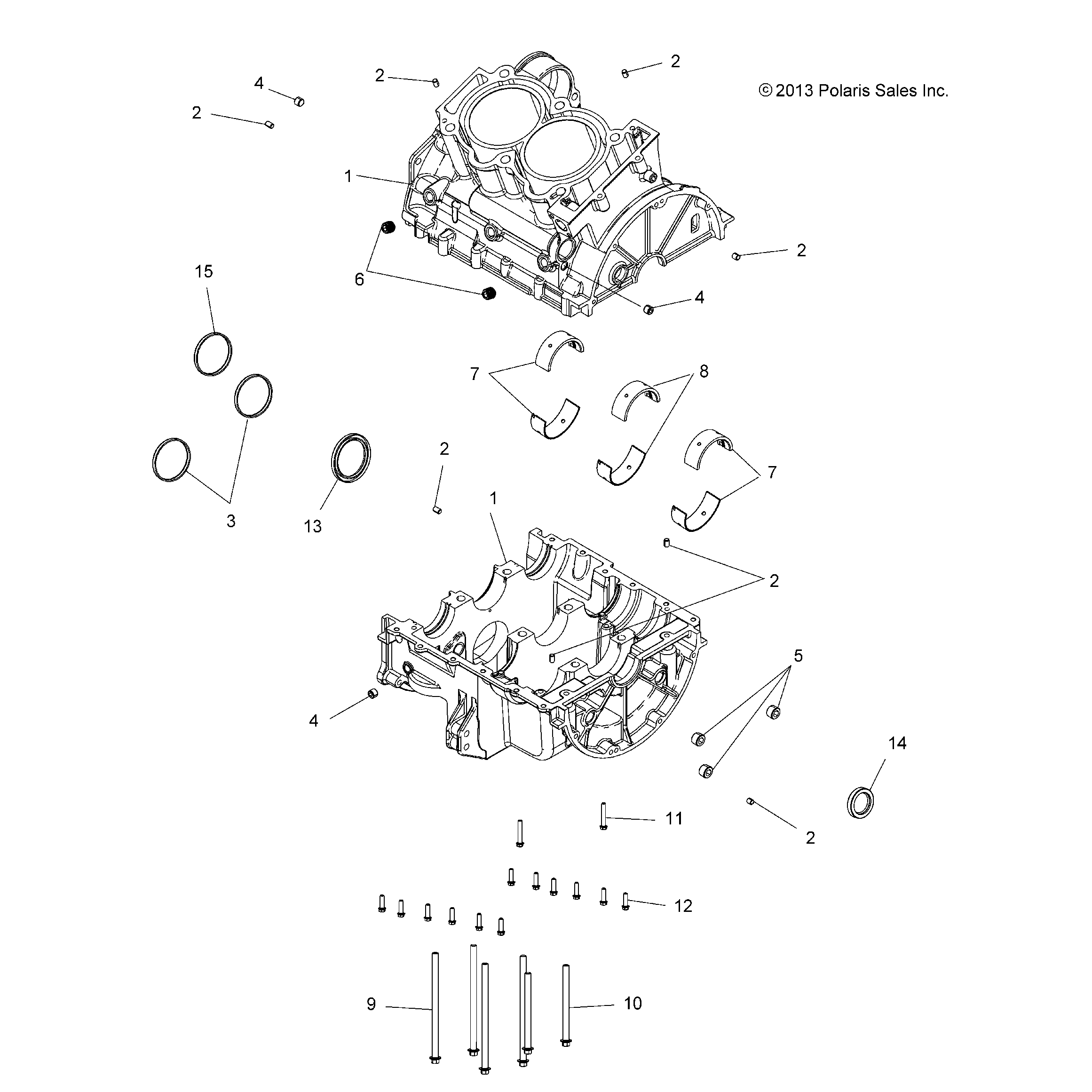An Image of a Genuine Polaris Parts Schematic Diagram showing the schematic - ENGINE: CRANKCASE - 2018 POLARIS SPORTSMAN XP 1000