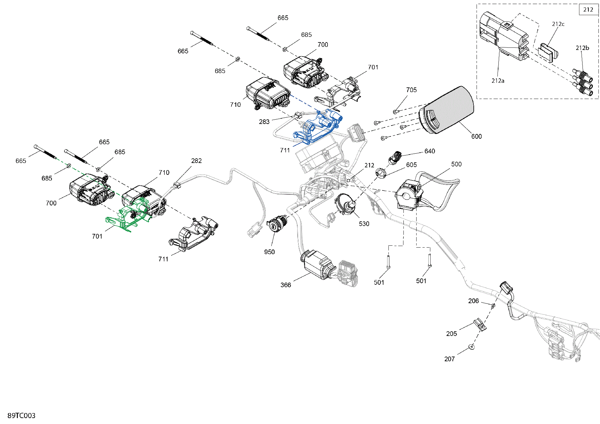 An Image of a Genuine Can-Am Parts Schematic Diagram showing the schematic - ELECTRIC - FRONT SECTION