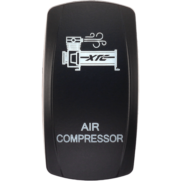 A black Dash Switch Rocker Face Air Compressor by XTC Power with a white air compressor icon and AIR COMPRESSOR text below the icon.