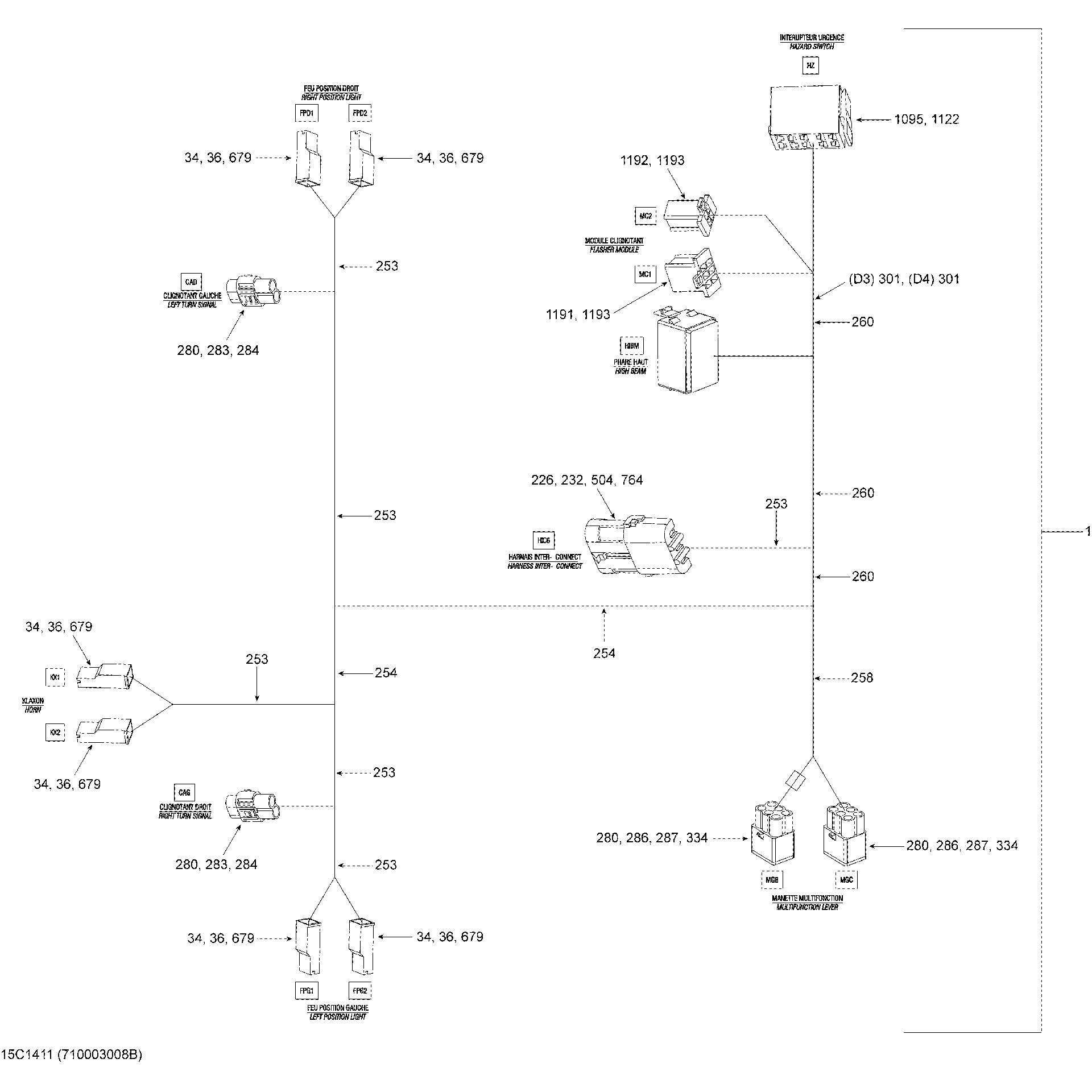An Image of a Genuine Can-Am Parts Schematic Diagram showing the schematic - ELECTRICAL HARNESS FLASHER_15C1411