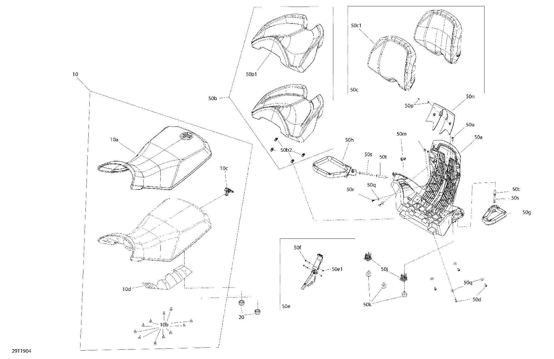 An Image of a Genuine Can-Am Parts Schematic Diagram showing the schematic - SEAT - 450 EFI & 570 EFI MAX