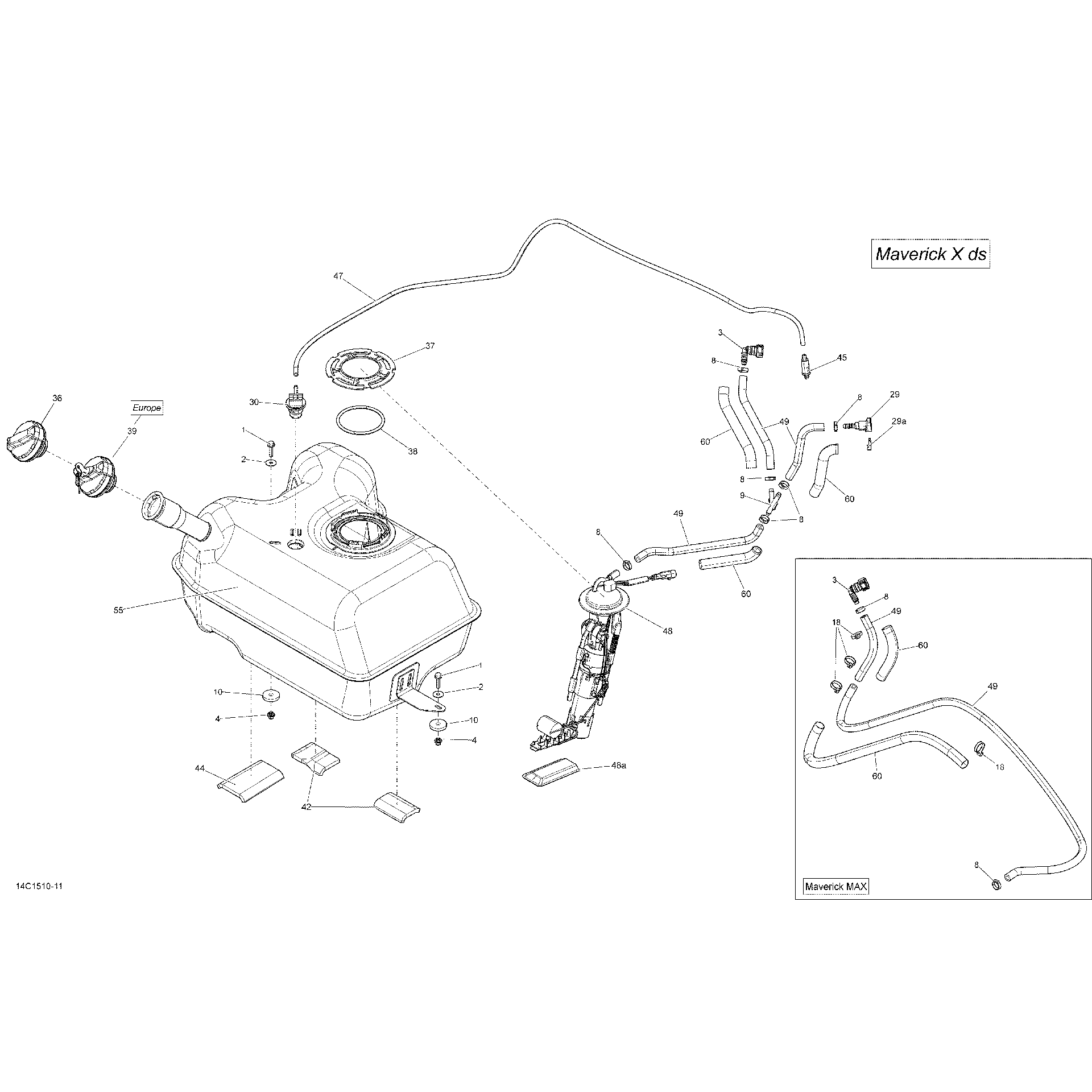 An Image of a Genuine Can-Am Parts Schematic Diagram showing the schematic - FUEL SYSTEM _14C1510