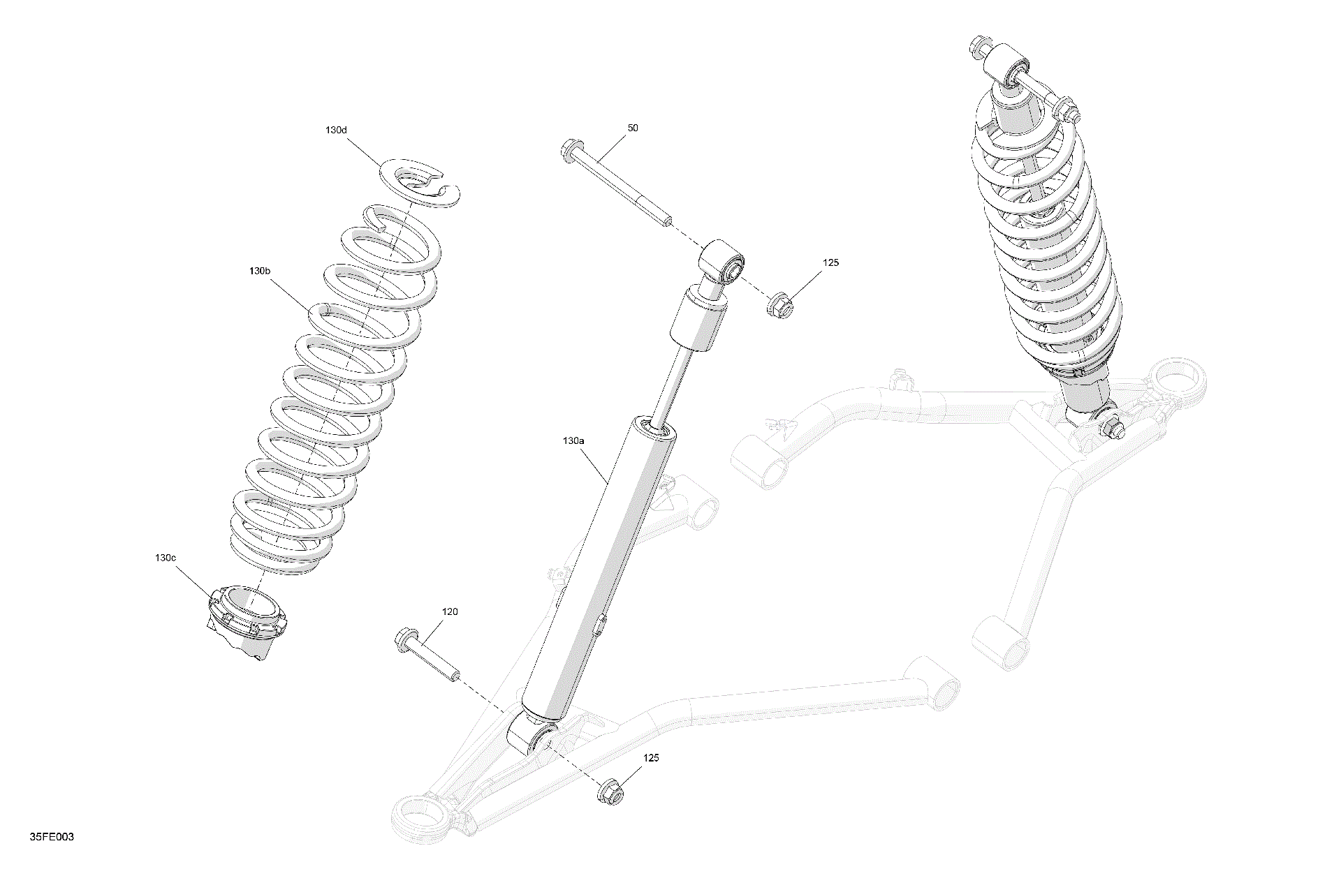 An Image of a Genuine Can-Am Parts Schematic Diagram showing the schematic - SUSPENSION - FRONT SHOCKS