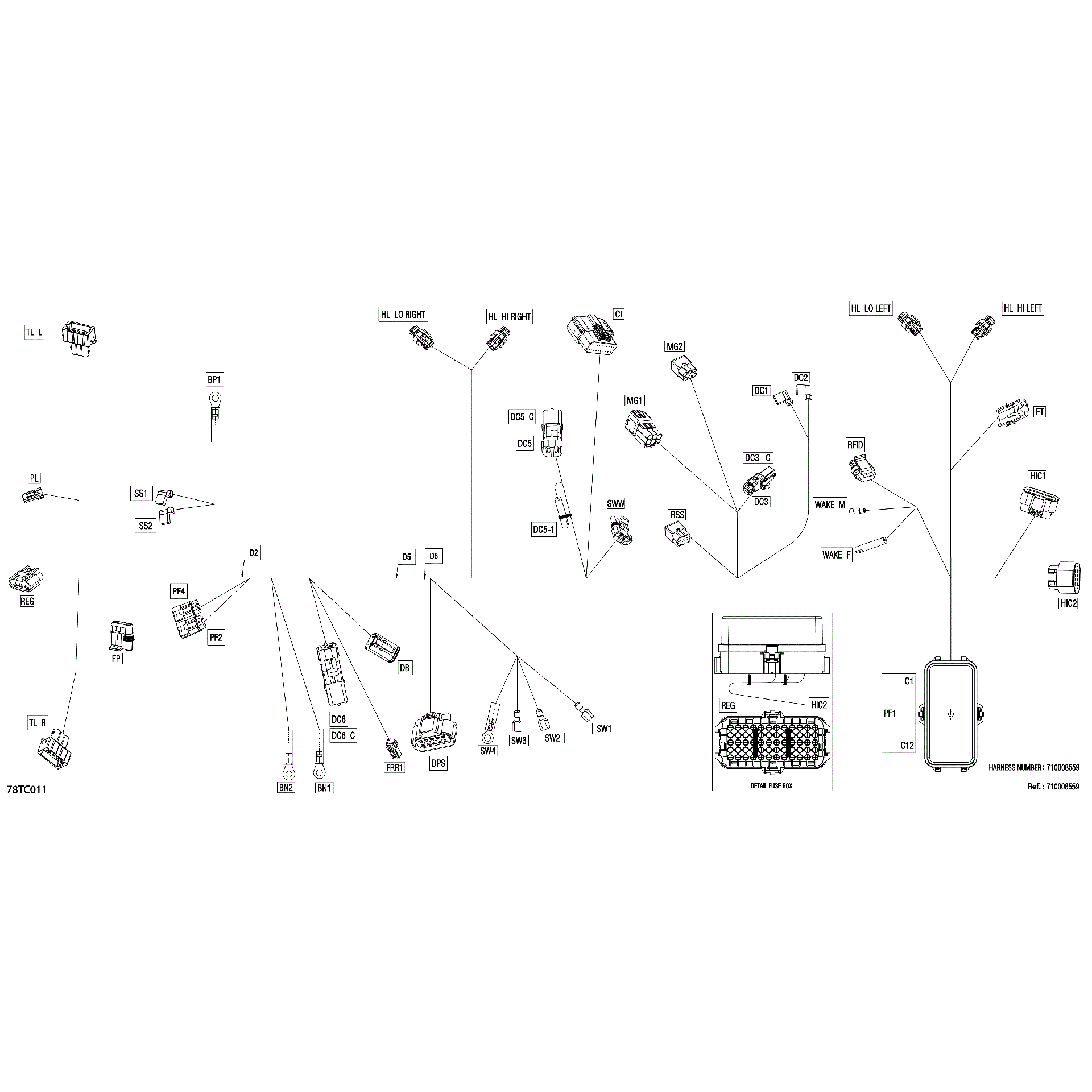 An Image of a Genuine Can-Am Parts Schematic Diagram showing the schematic - ELECTRIC - MAIN HARNESS - 710008559