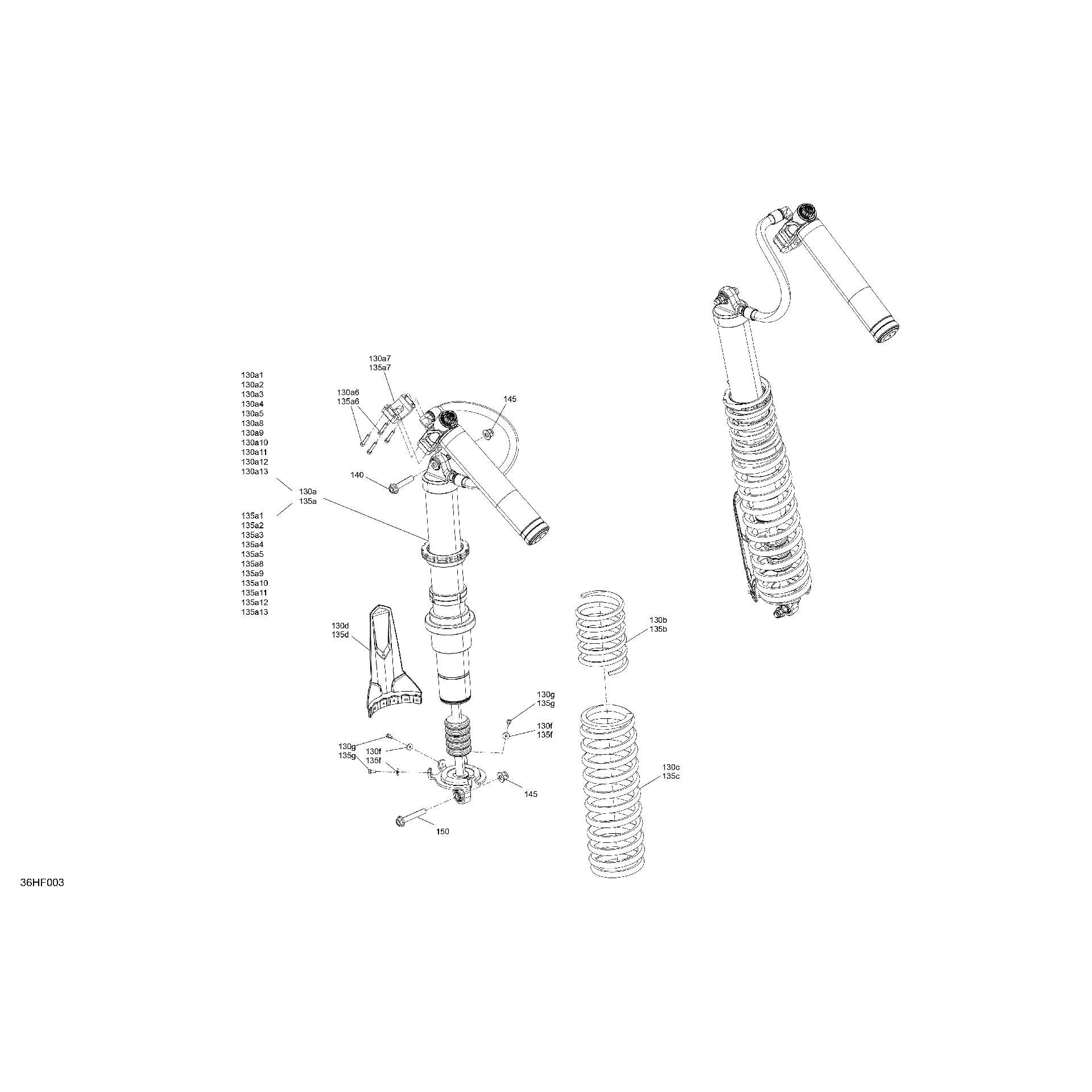 An Image of a Genuine Can-Am Parts Schematic Diagram showing the schematic - SUSPENSION - REAR SHOCKS