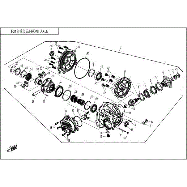 An Image of a Genuine CFMOTO Parts Schematic Diagram showing the schematic - FRONT DIFFERENTIAL - 2015 CFMOTO UFORCE 800