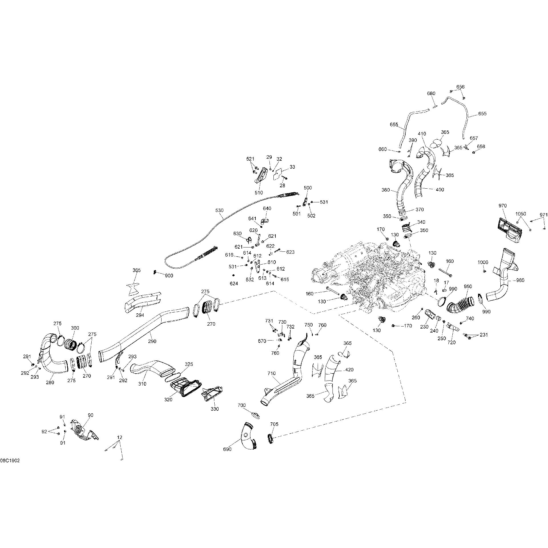 An Image of a Genuine Can-Am Parts Schematic Diagram showing the schematic - ENGINE - 1000R EFI MAX
