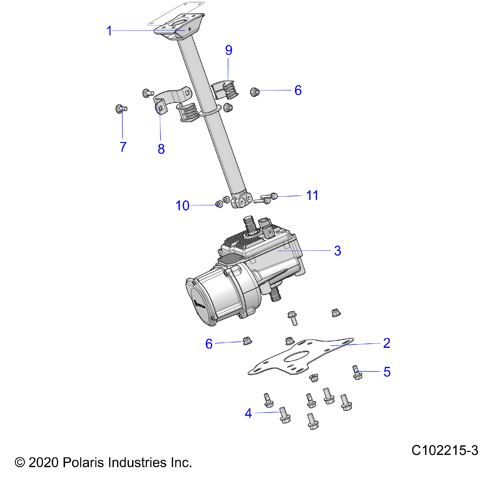 An Image of a Genuine Polaris Parts Schematic Diagram showing the schematic - STEERING: STEERING POST UPPER and EPS MOUNTING - 2020 POLARIS SPORTSMAN XP 1000 HIGH LIFTER