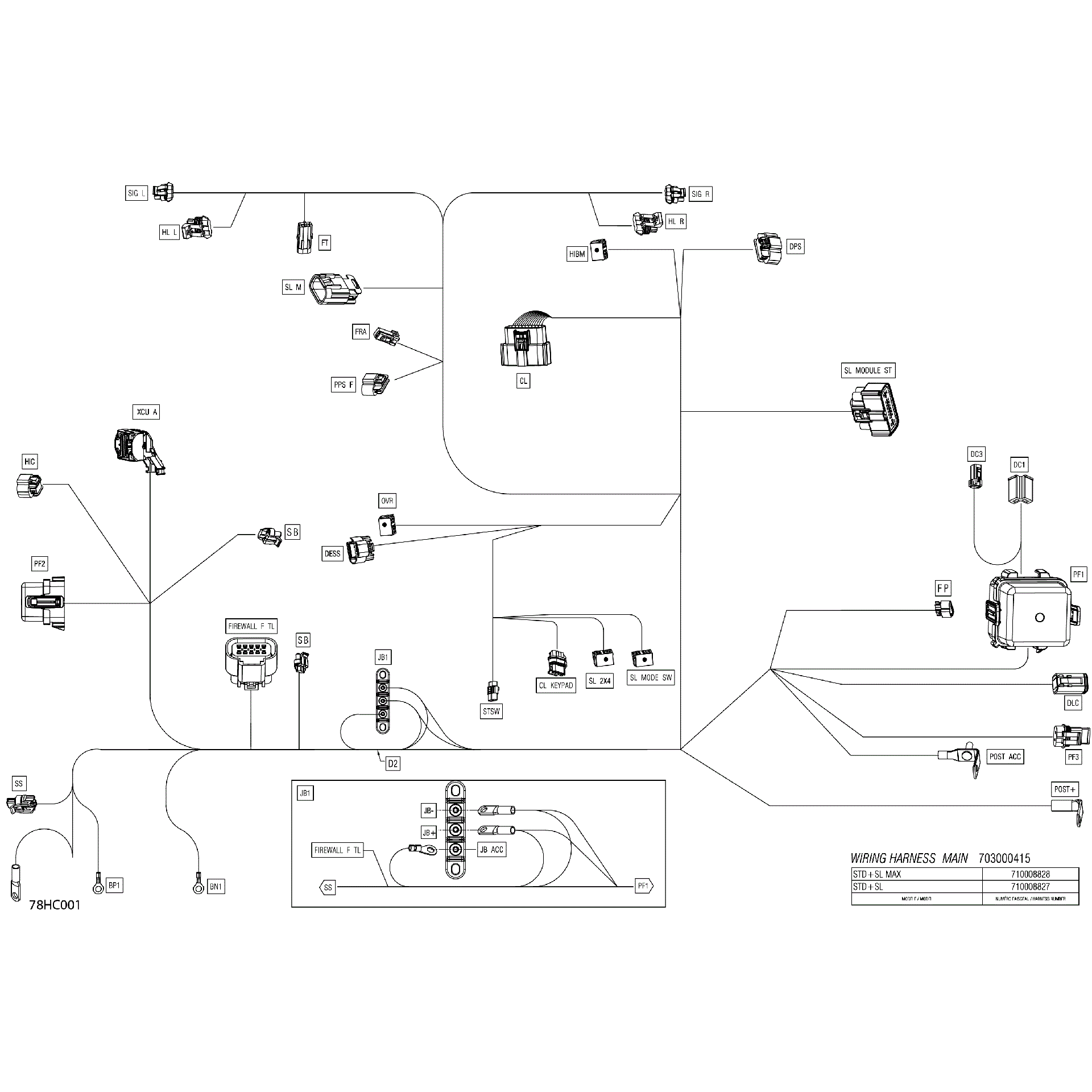 An Image of a Genuine Can-Am Parts Schematic Diagram showing the schematic - ELECTRIC - MAIN HARNESS - 710008827