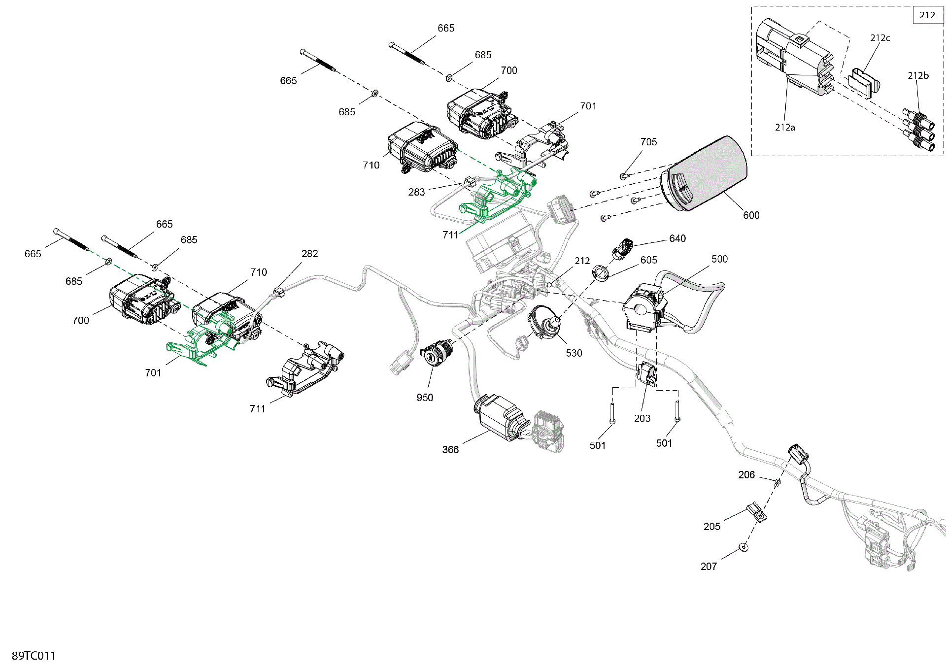 An Image of a Genuine Can-Am Parts Schematic Diagram showing the schematic - ELECTRIC - FRONT SECTION