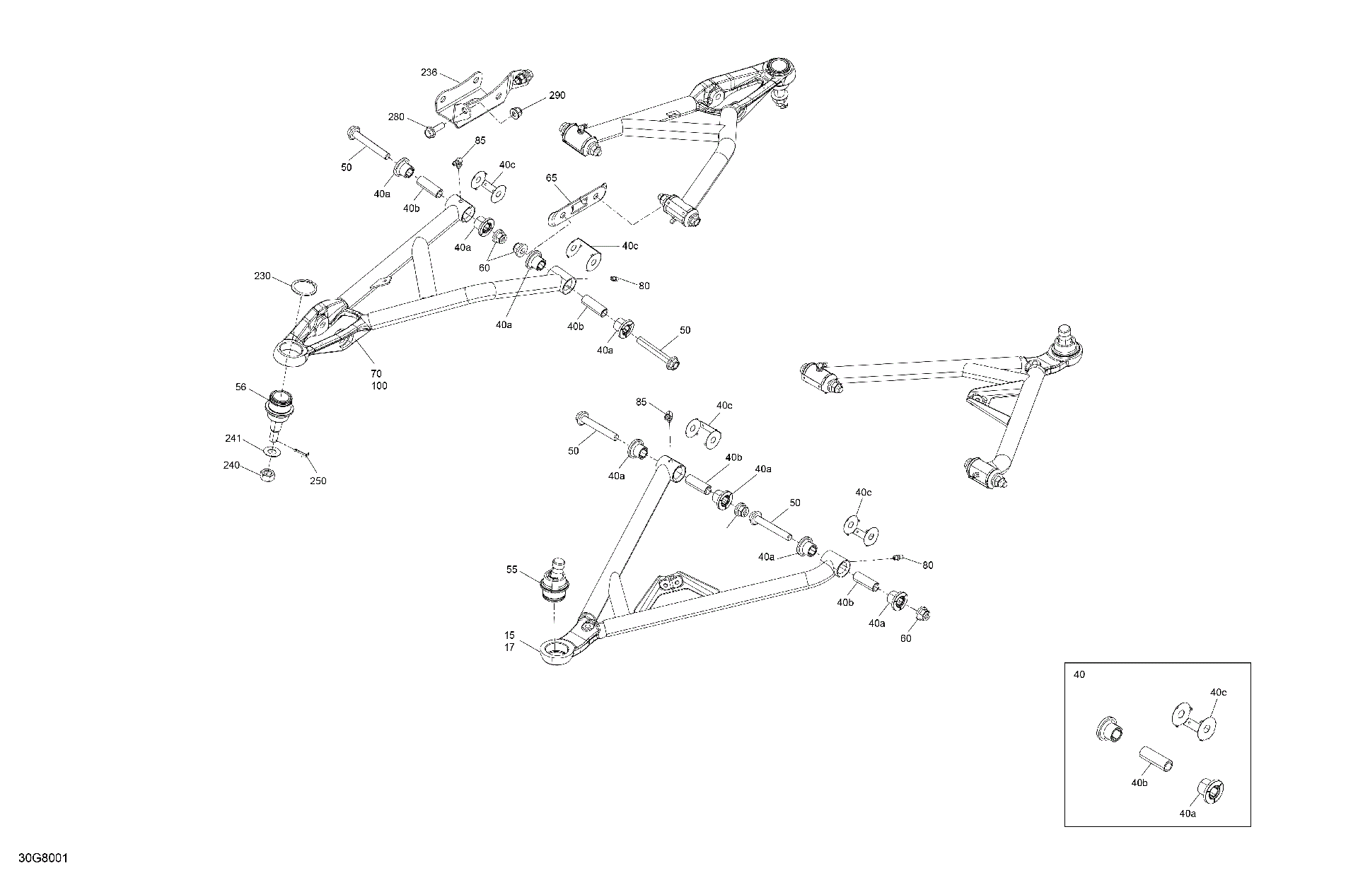 An Image of a Genuine Can-Am Parts Schematic Diagram showing the schematic - SUSPENSION - FRONT COMPONENTS