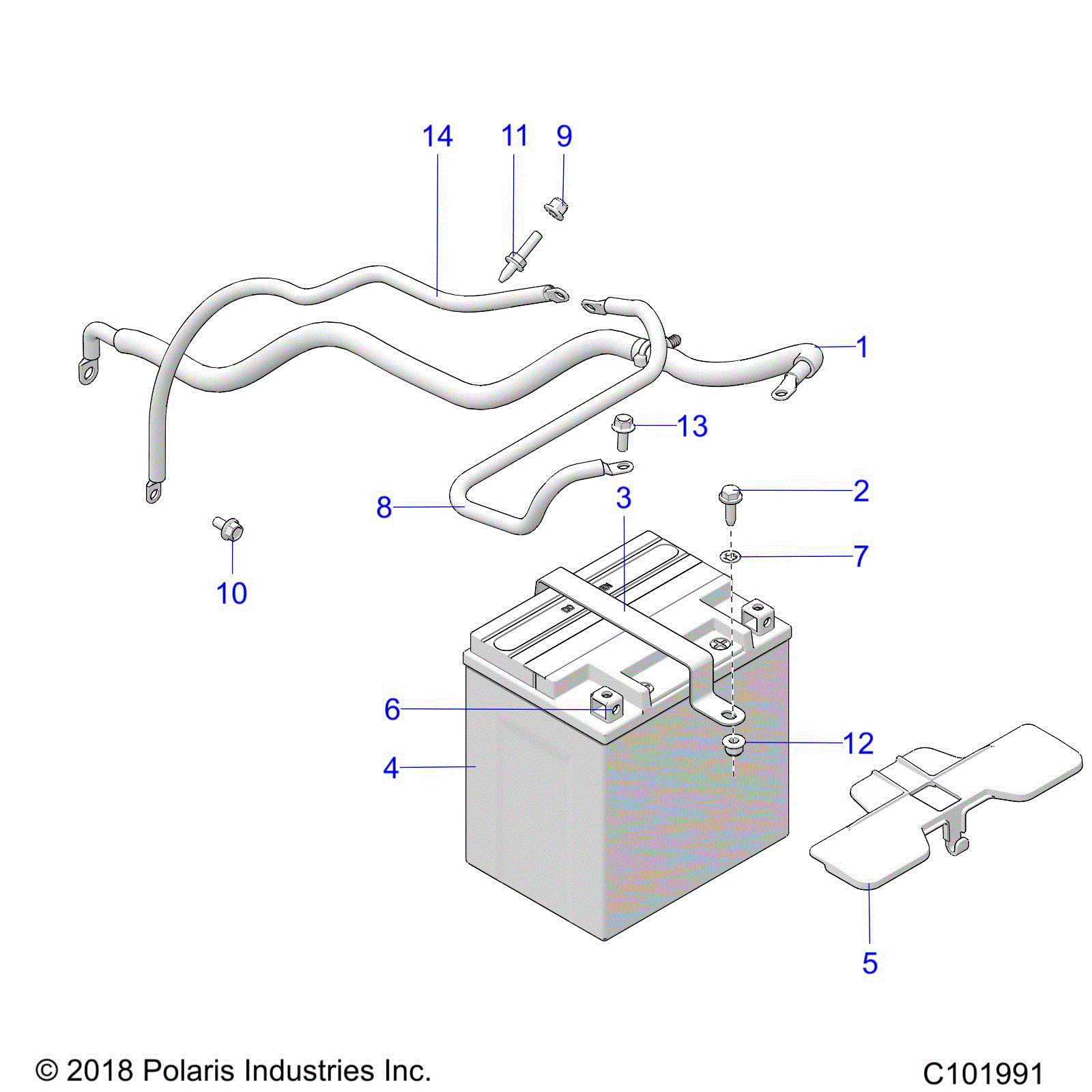An Image of a Genuine Polaris Parts Schematic Diagram showing the schematic - ELECTRICAL: BATTERY - 2019 POLARIS SPORTSMAN 850 SP 48