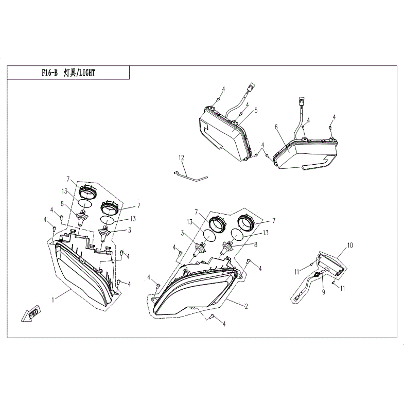An Image of a Genuine CFMOTO Parts Schematic Diagram showing the schematic - LIGHT (NO TURN LIGHT) - 2018 CFMOTO ZFORCE 1000