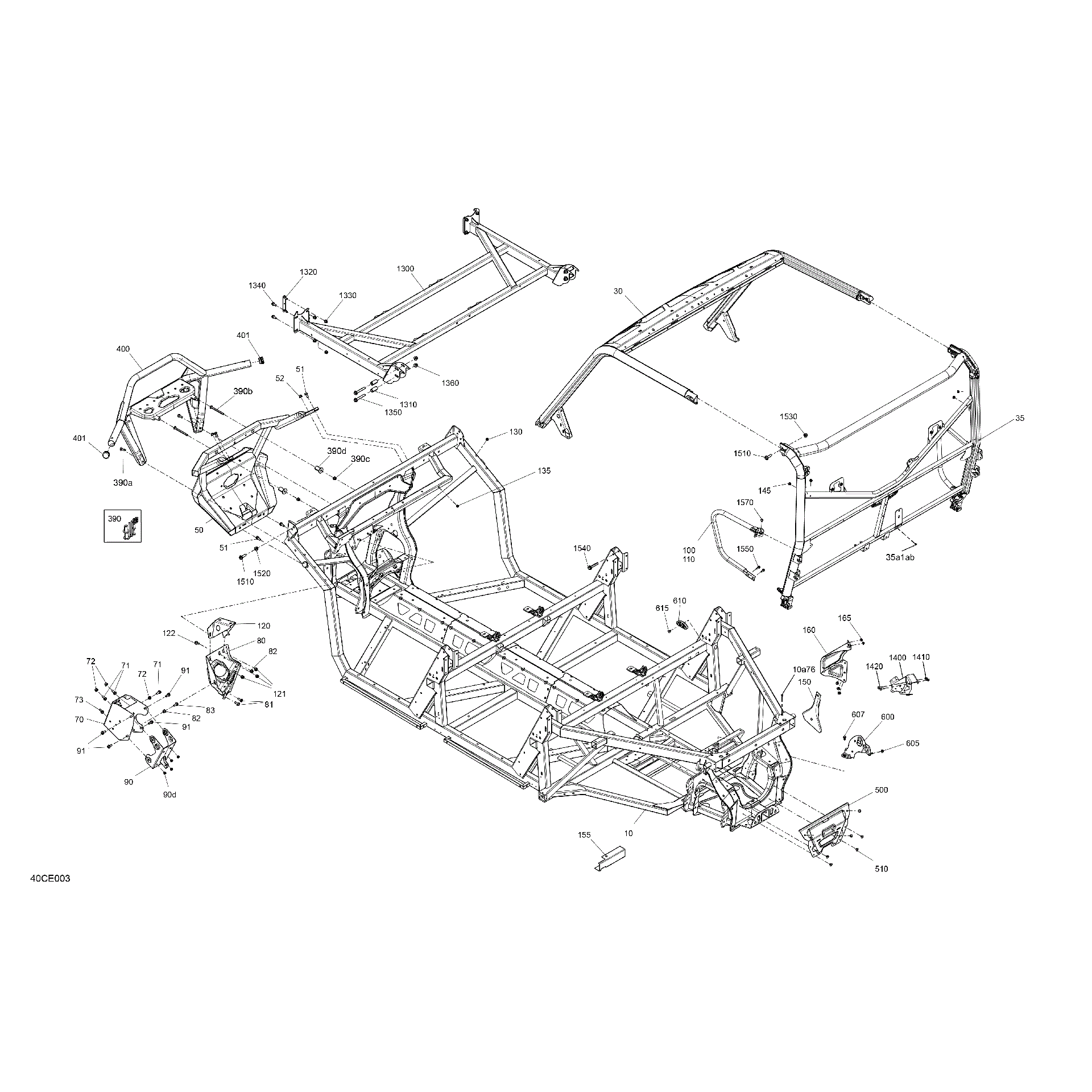 An Image of a Genuine Can-Am Parts Schematic Diagram showing the schematic - FRAME - SYSTEM