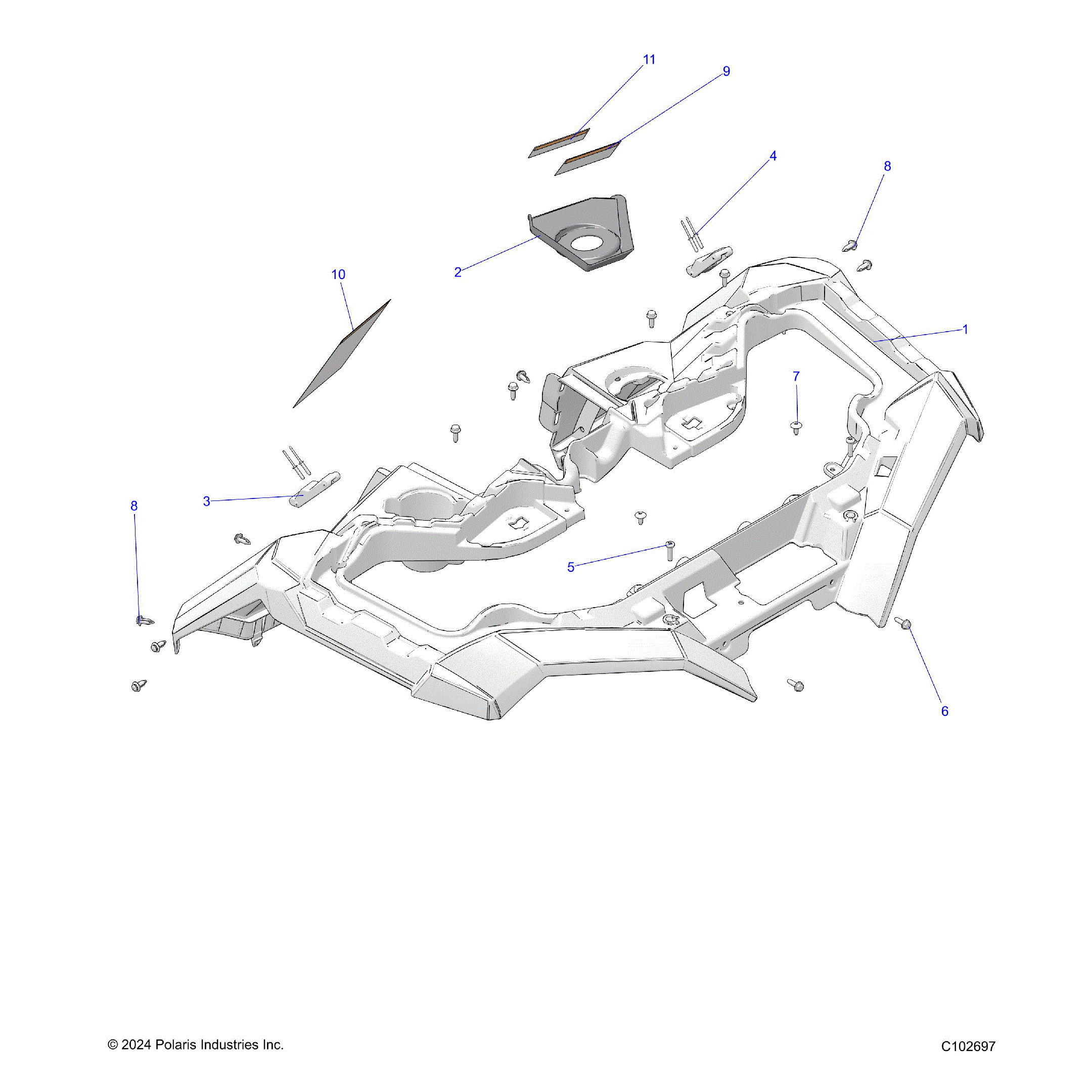 An Image of a Genuine Polaris Parts Schematic Diagram showing the schematic - BODY: FRONT CAB - 2026 POLARIS SPORTSMAN 850 48"