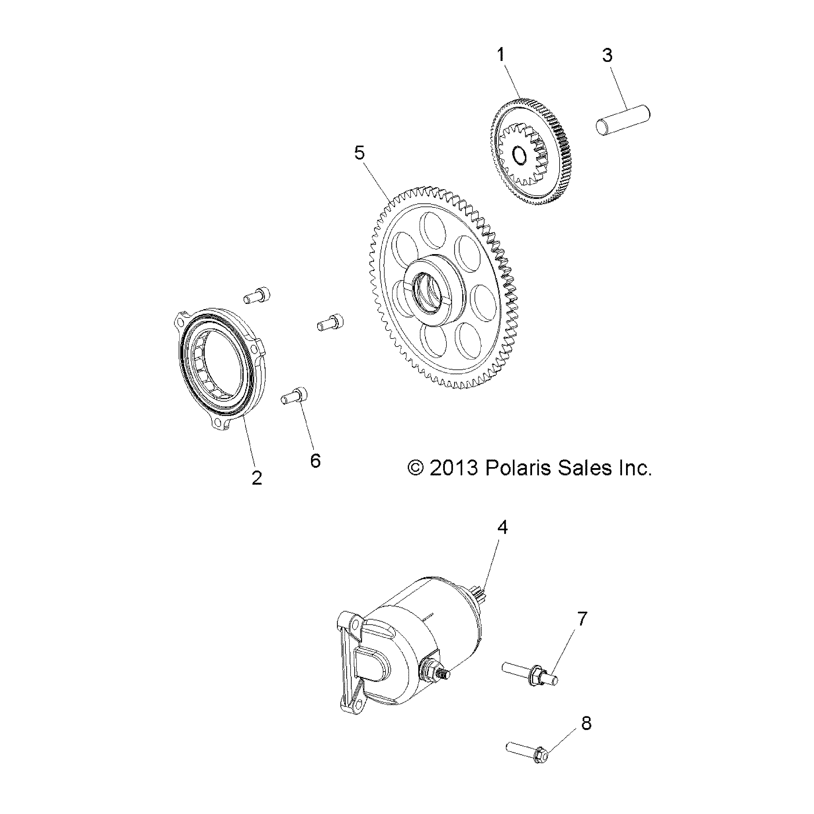 An Image of a Genuine Polaris Parts Schematic Diagram showing the schematic - ENGINE: STARTER DRIVE - 2015 POLARIS SPORTSMAN ETX EFI