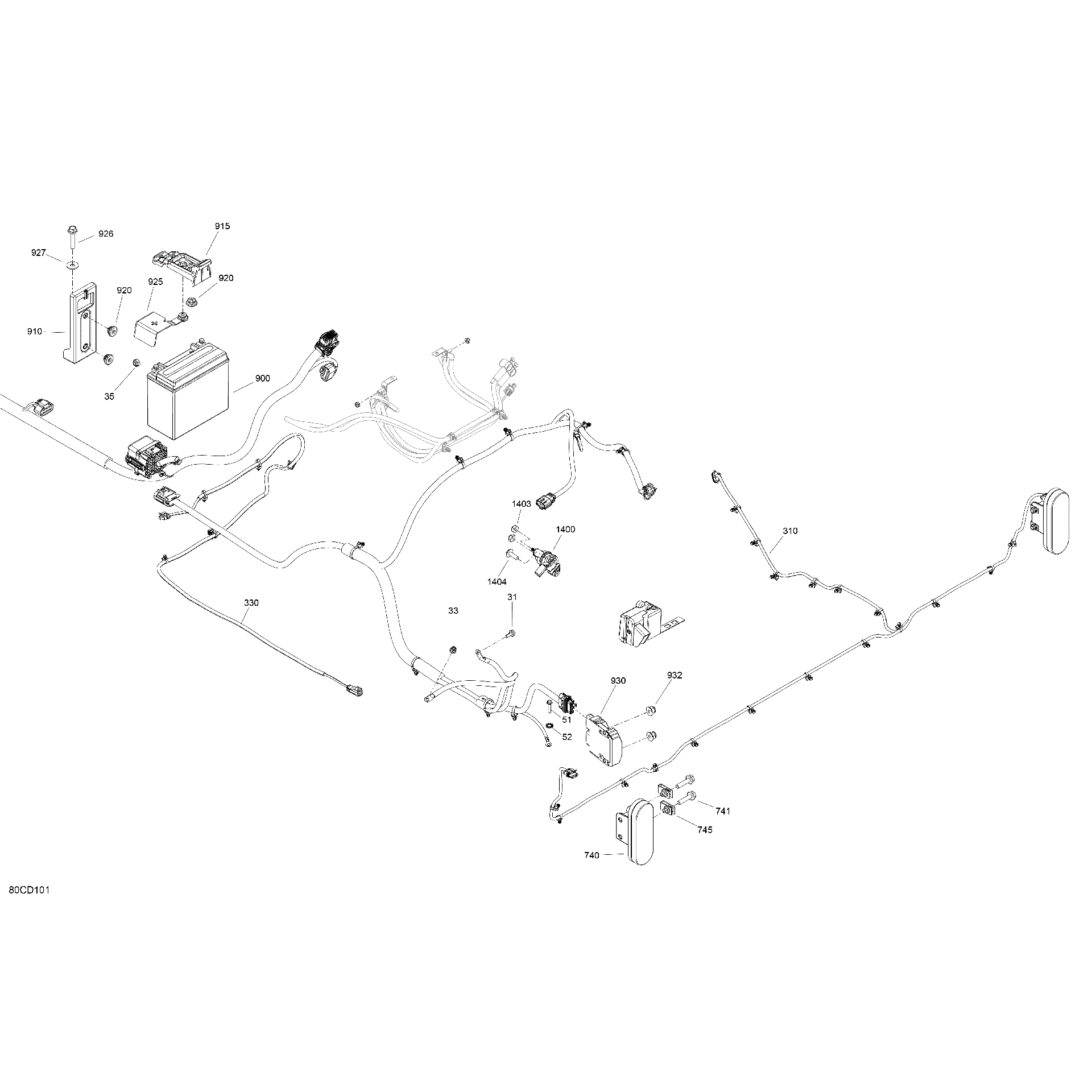 An Image of a Genuine Can-Am Parts Schematic Diagram showing the schematic - ELECTRIC - REAR SECTION