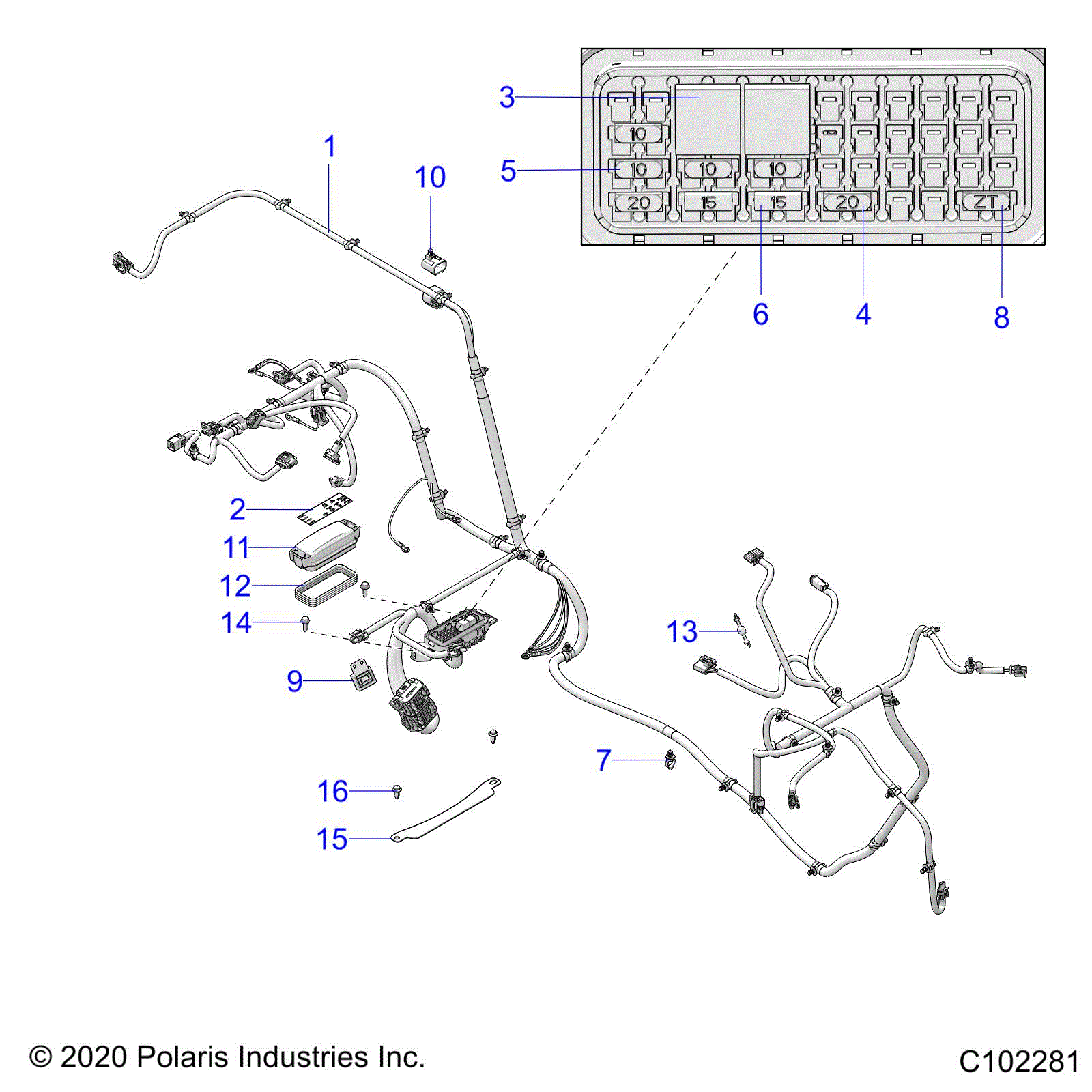 An Image of a Genuine Polaris Parts Schematic Diagram showing the schematic - ELECTRICAL: WIRE HARNESS - 2021 POLARIS ACE 150 EFI