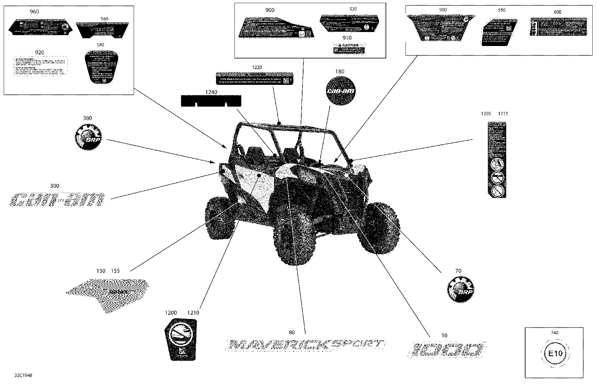 An Image of a Genuine Can-Am Parts Schematic Diagram showing the schematic - DECALS - 1000 - PACKAGE BASE