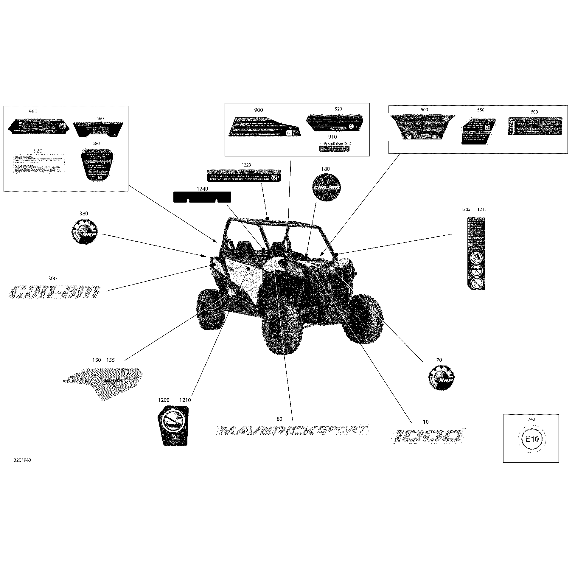 An Image of a Genuine Can-Am Parts Schematic Diagram showing the schematic - DECALS - 1000 - PACKAGE BASE
