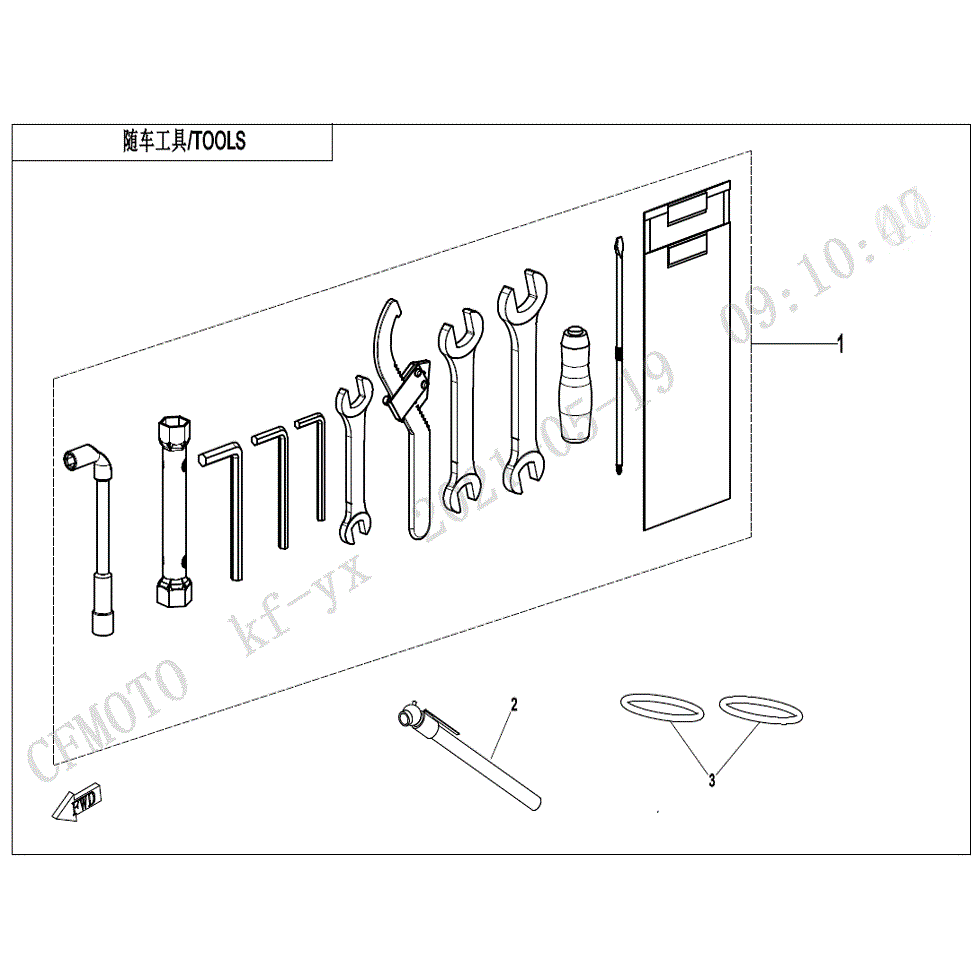 An Image of a genuine CFMOTO Parts Schematic Diagram showing the group - TOOLS - 2022 CFMOTO CFORCE 600 Touring