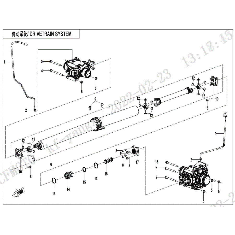 An Image of a Genuine CFMOTO Parts Schematic Diagram showing the schematic - DRIVETRAIN SYSTEM - 2023 CFMOTO ZFORCE 800 Trail