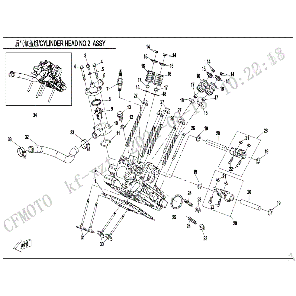 An Image of a Genuine CFMOTO Parts Schematic Diagram showing the schematic - CYLINDER HEAD (2) ASSY. - 2022 CFMOTO ZFORCE 950 Sport