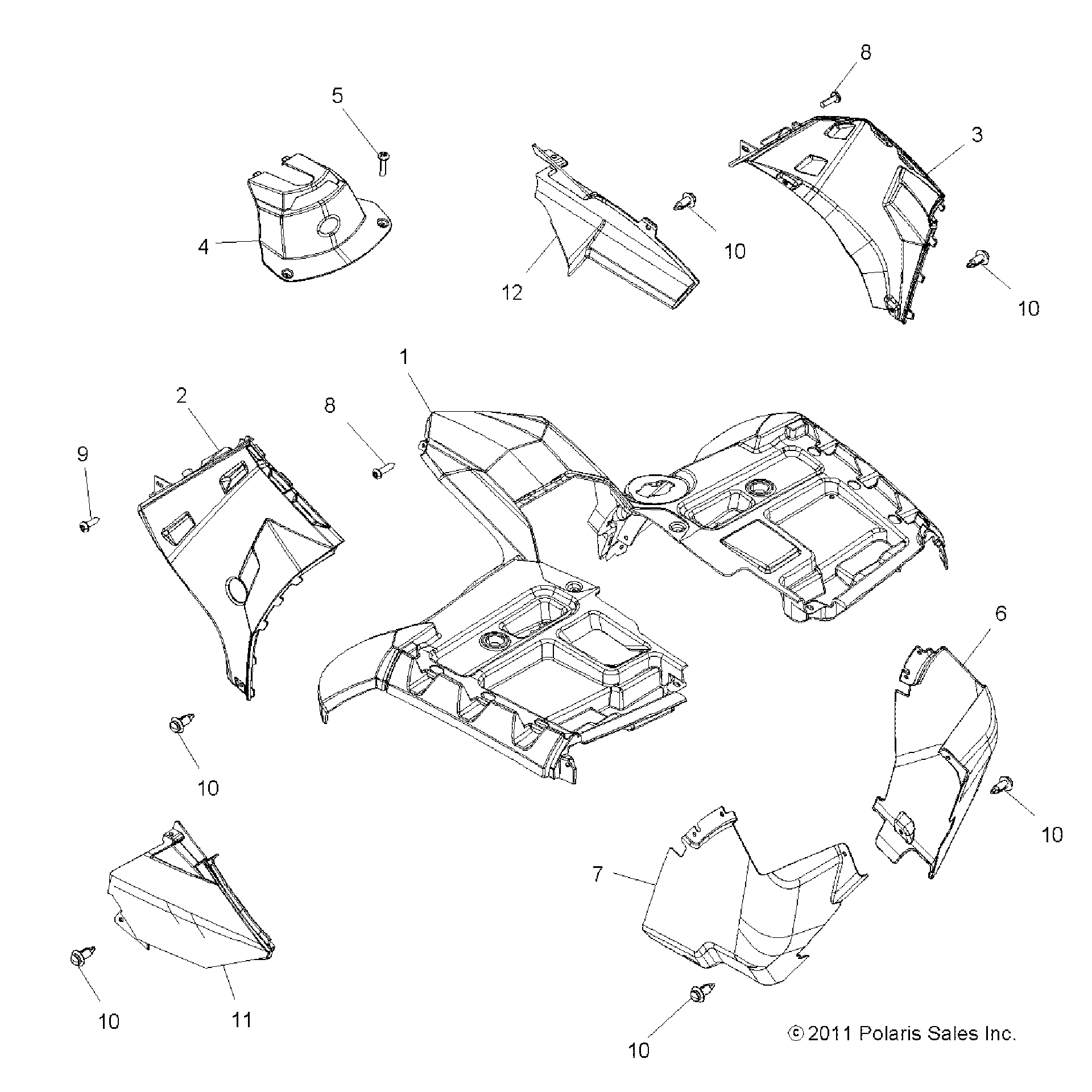 An Image of a Genuine Polaris Parts Schematic Diagram showing the schematic - BODY: FRONT CAB - 2015 POLARIS SPORTSMAN TOURING 1000