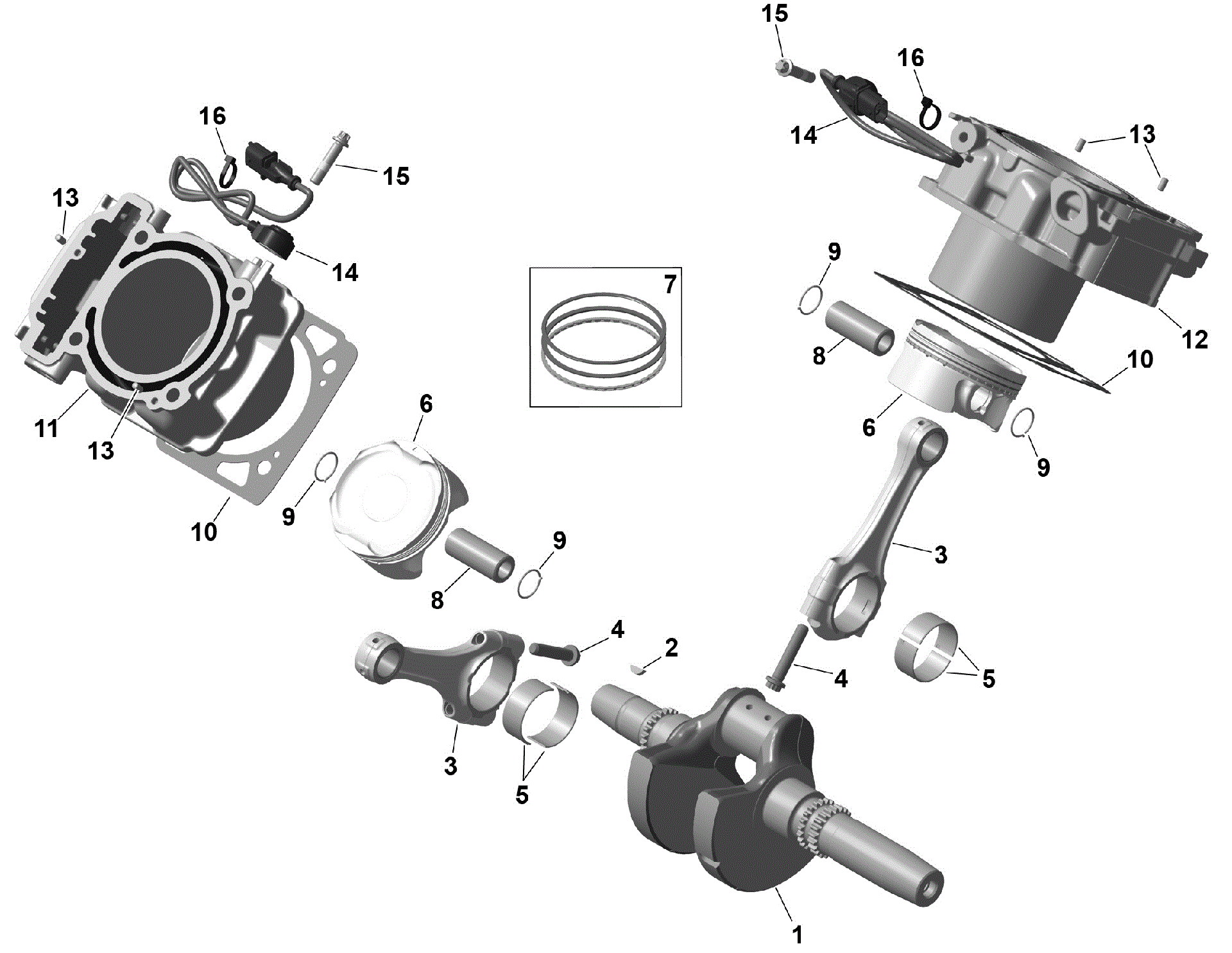 An Image of a Genuine Can-Am Parts Schematic Diagram showing the schematic - ROTAX - CRANKSHAFT PISTONS AND CYLINDER