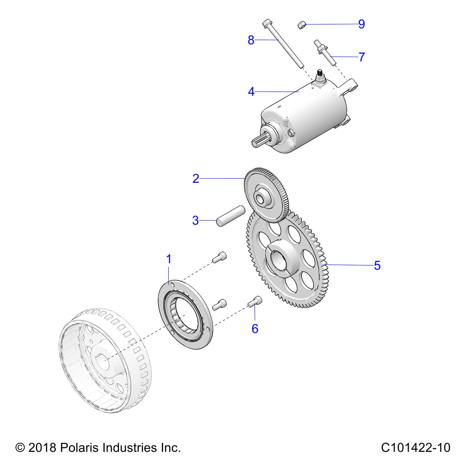 An Image of a Genuine Polaris Parts Schematic Diagram showing the schematic - ENGINE: STARTER DRIVE - 2020 POLARIS SPORTSMAN 570 X2