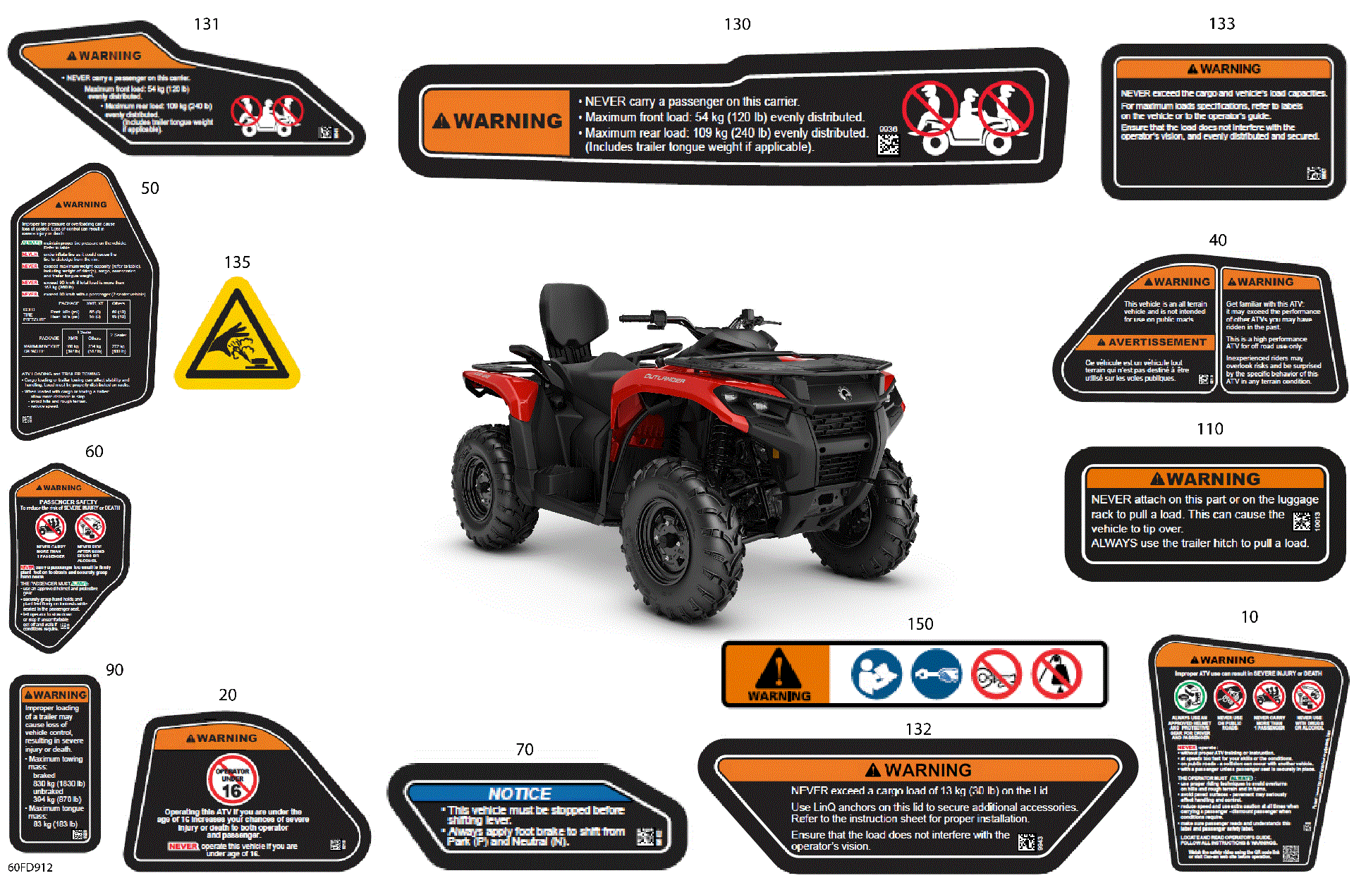 An Image of a Genuine Can-Am Parts Schematic Diagram showing the schematic - BODY - WARNING DECALS