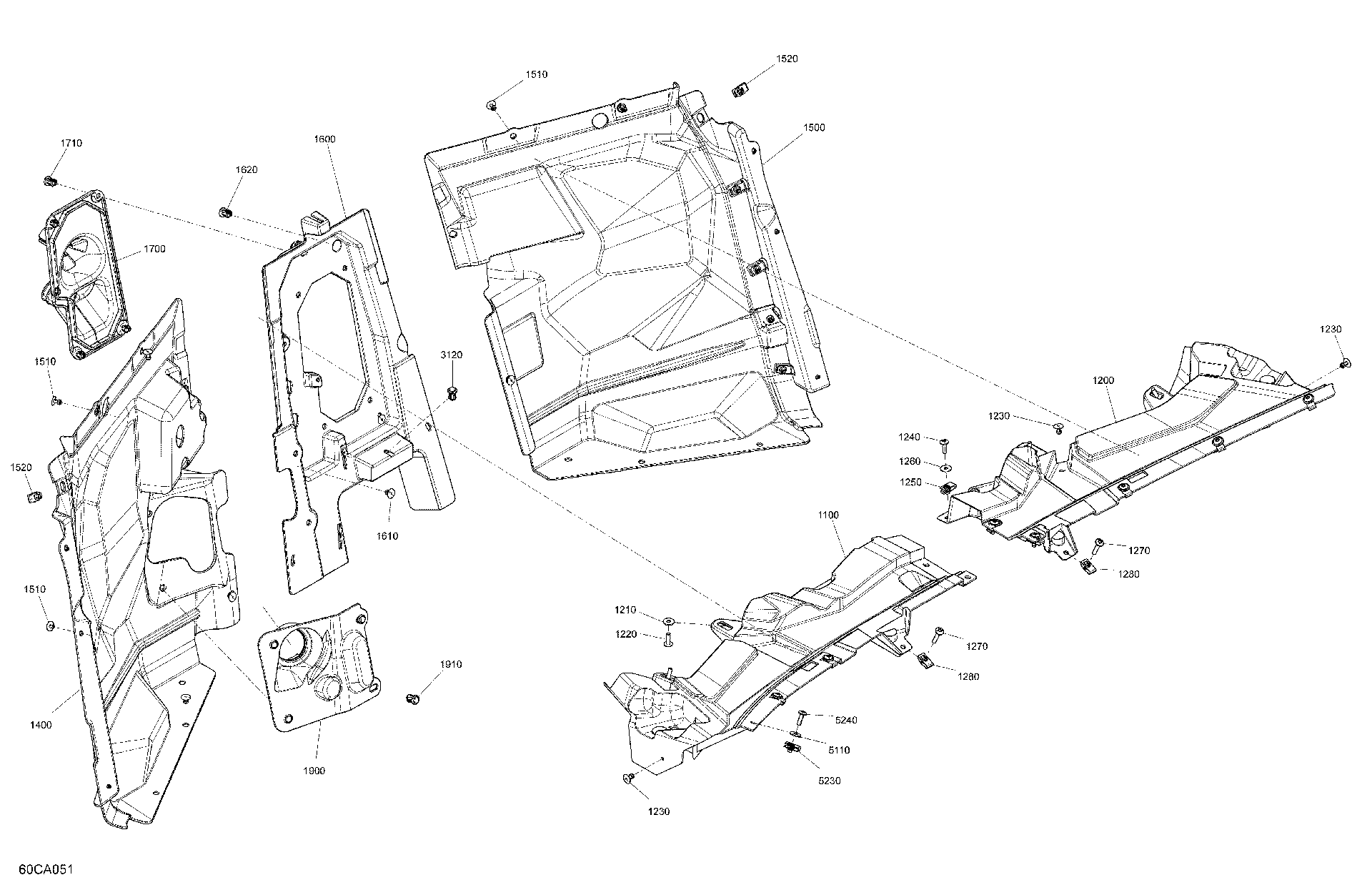An Image of a Genuine Can-Am Parts Schematic Diagram showing the schematic - BODY - CAB INTERIOR - FIREWALL