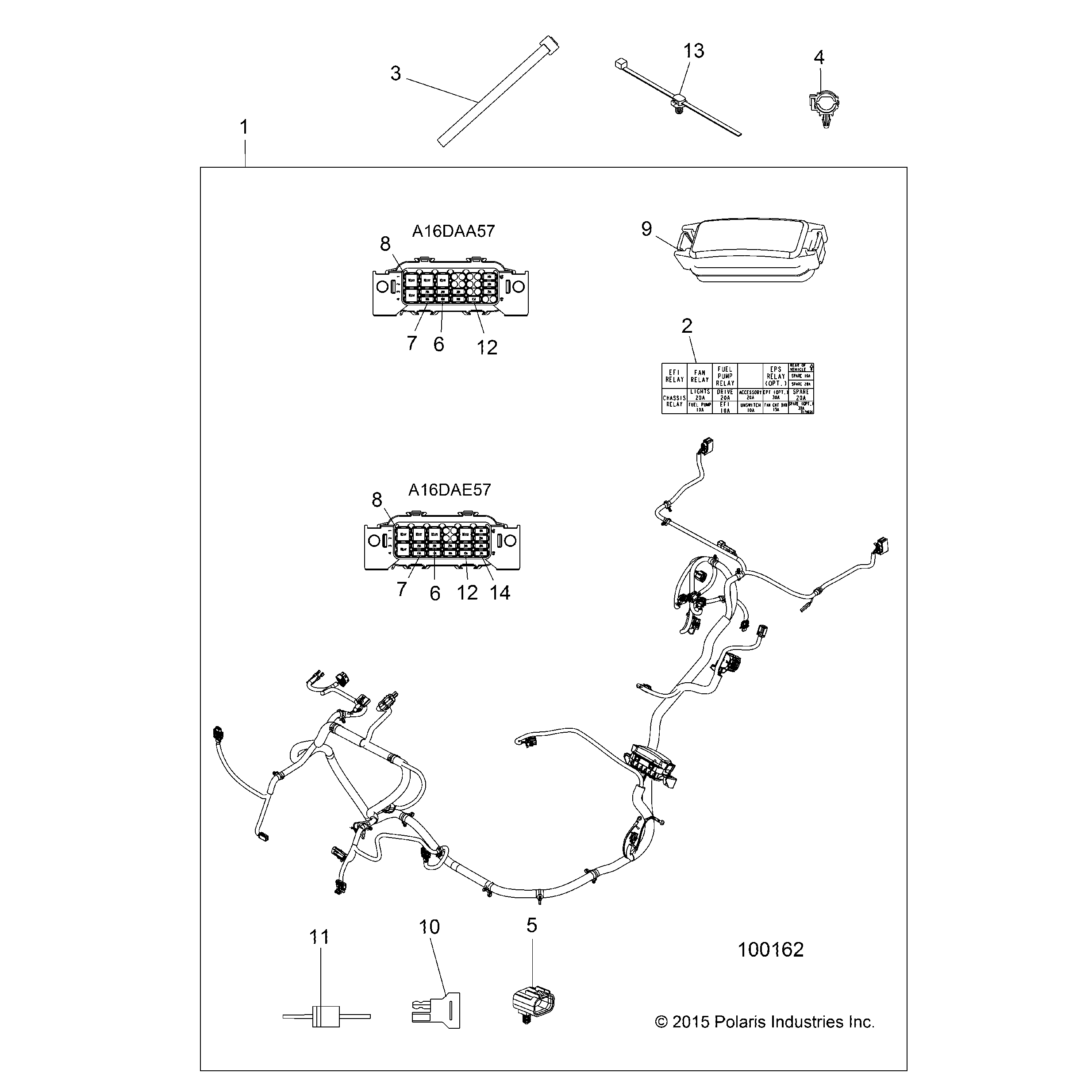An Image of a Genuine Polaris Parts Schematic Diagram showing the schematic - ELECTRICAL: WIRE HARNESS - 2016 POLARIS ACE 570 EFI